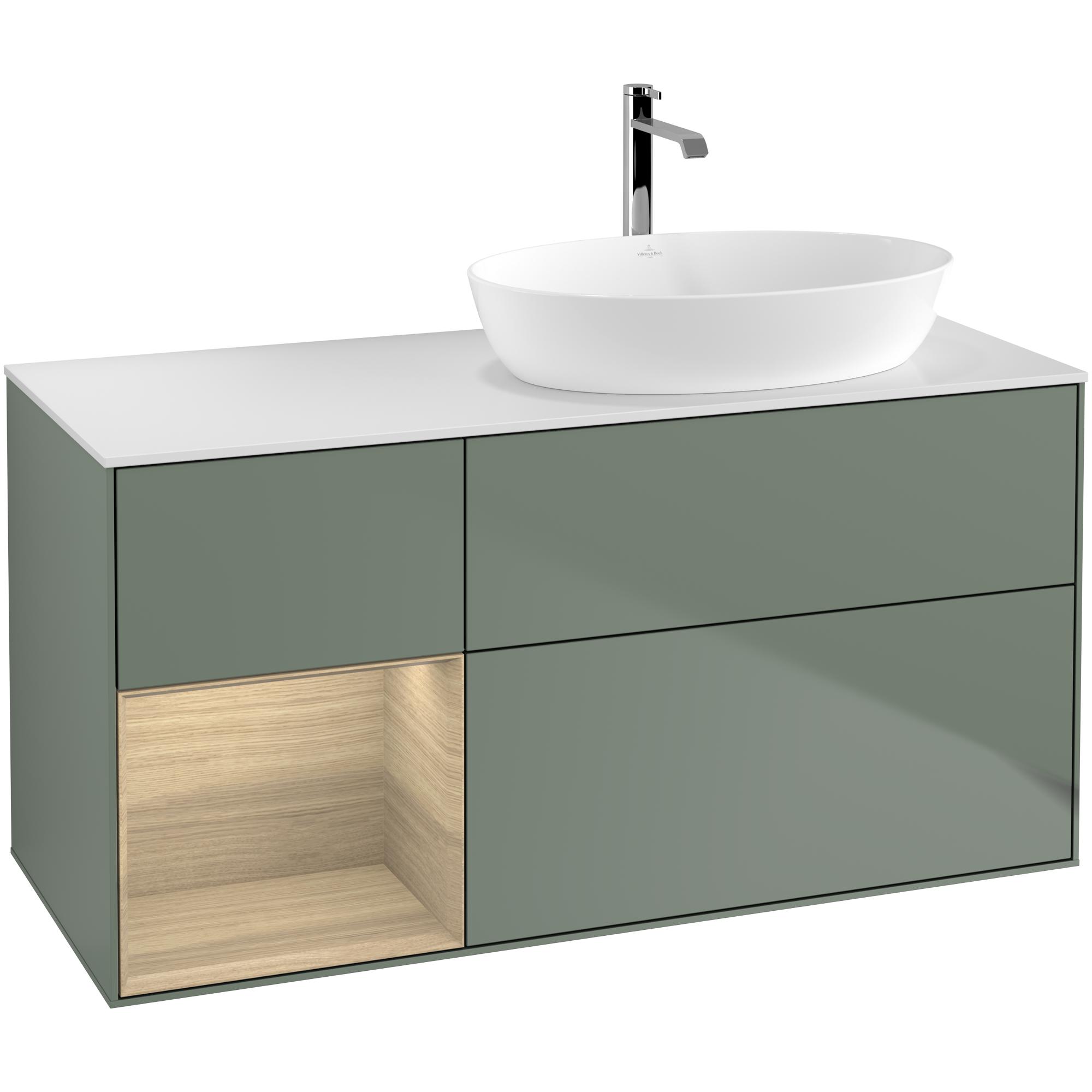 Tvättställsskåp Villeroy & Boch Finion med 3 Lådor Hylla och Bänkskiva för Ocentrerat Tvättställ från Artis & Collaro | badrum - badrumsmobler - tvattstallsskap-och-kommod | KakelKungen