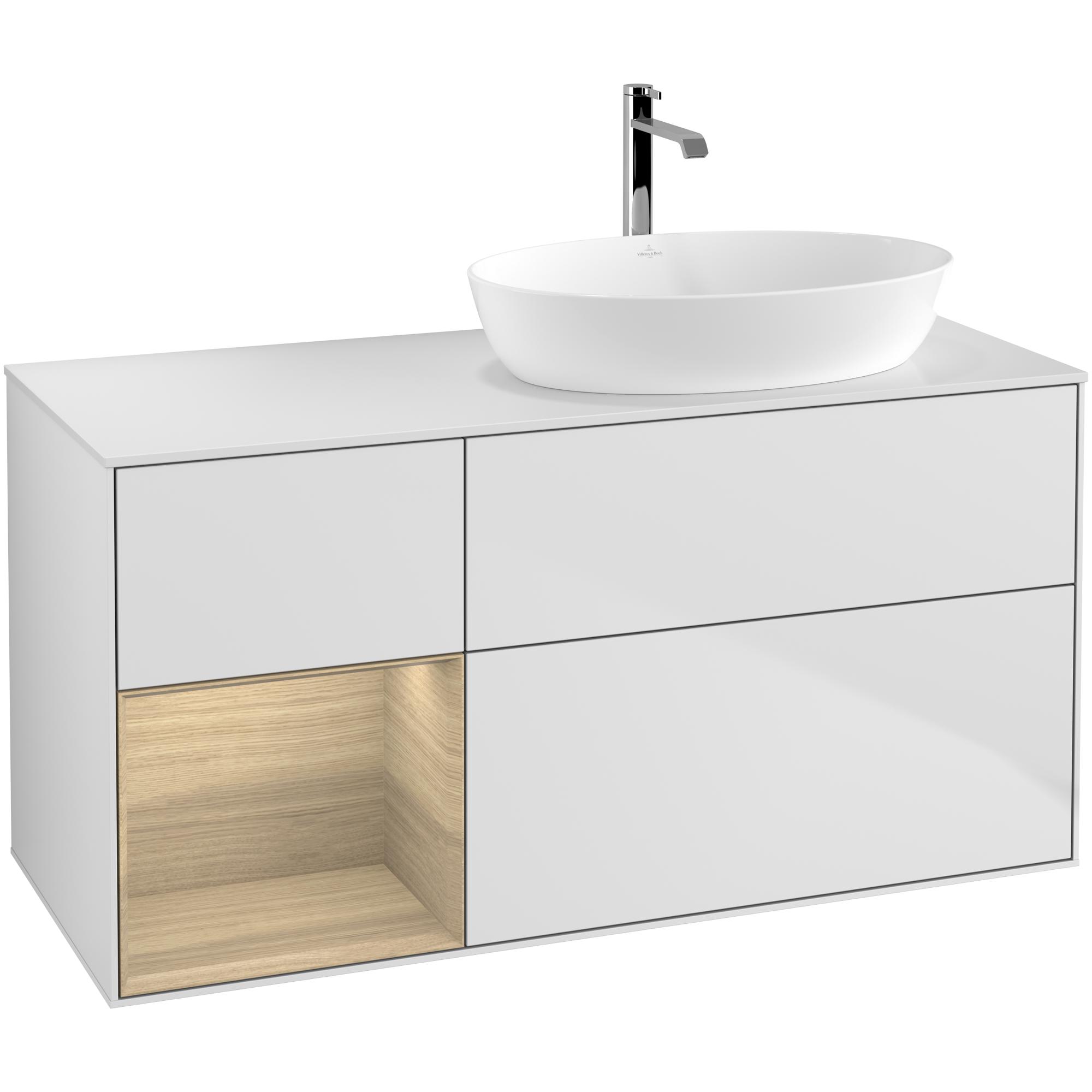 Tvättställsskåp Villeroy & Boch Finion med 3 Lådor Hylla och Bänkskiva för Ocentrerat Tvättställ från Artis & Collaro | badrum - badrumsmobler - tvattstallsskap-och-kommod | KakelKungen