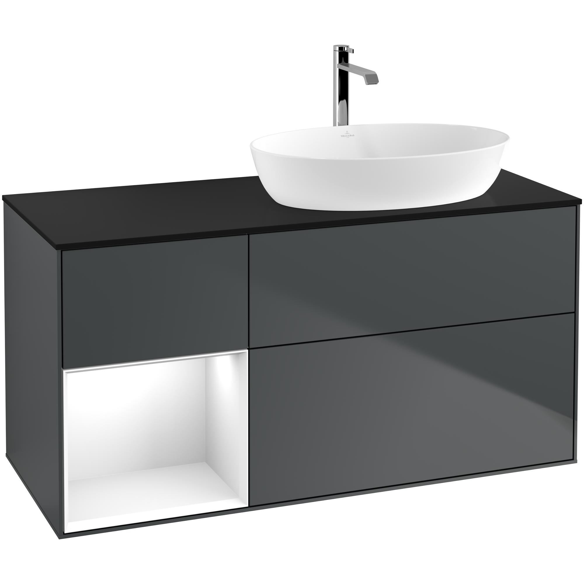 Tvättställsskåp Villeroy & Boch Finion med 3 Lådor Hylla och Bänkskiva för Ocentrerat Tvättställ från Artis & Collaro | badrum - badrumsmobler - tvattstallsskap-och-kommod | KakelKungen