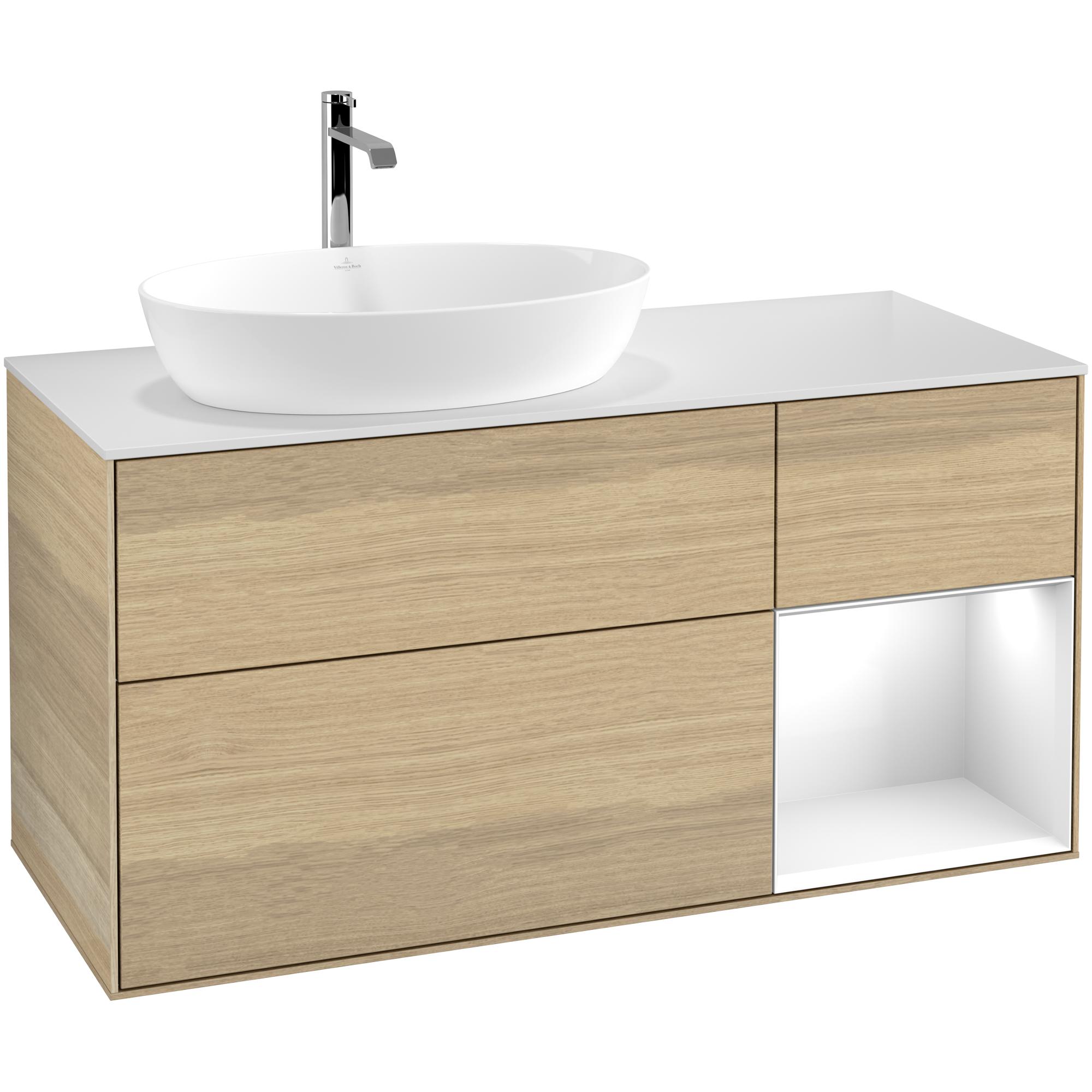 Tvättställsskåp Villeroy & Boch Finion med 3 Lådor Hylla och Bänkskiva för Ocentrerat Tvättställ från Artis & Collaro | badrum - badrumsmobler - tvattstallsskap-och-kommod | KakelKungen