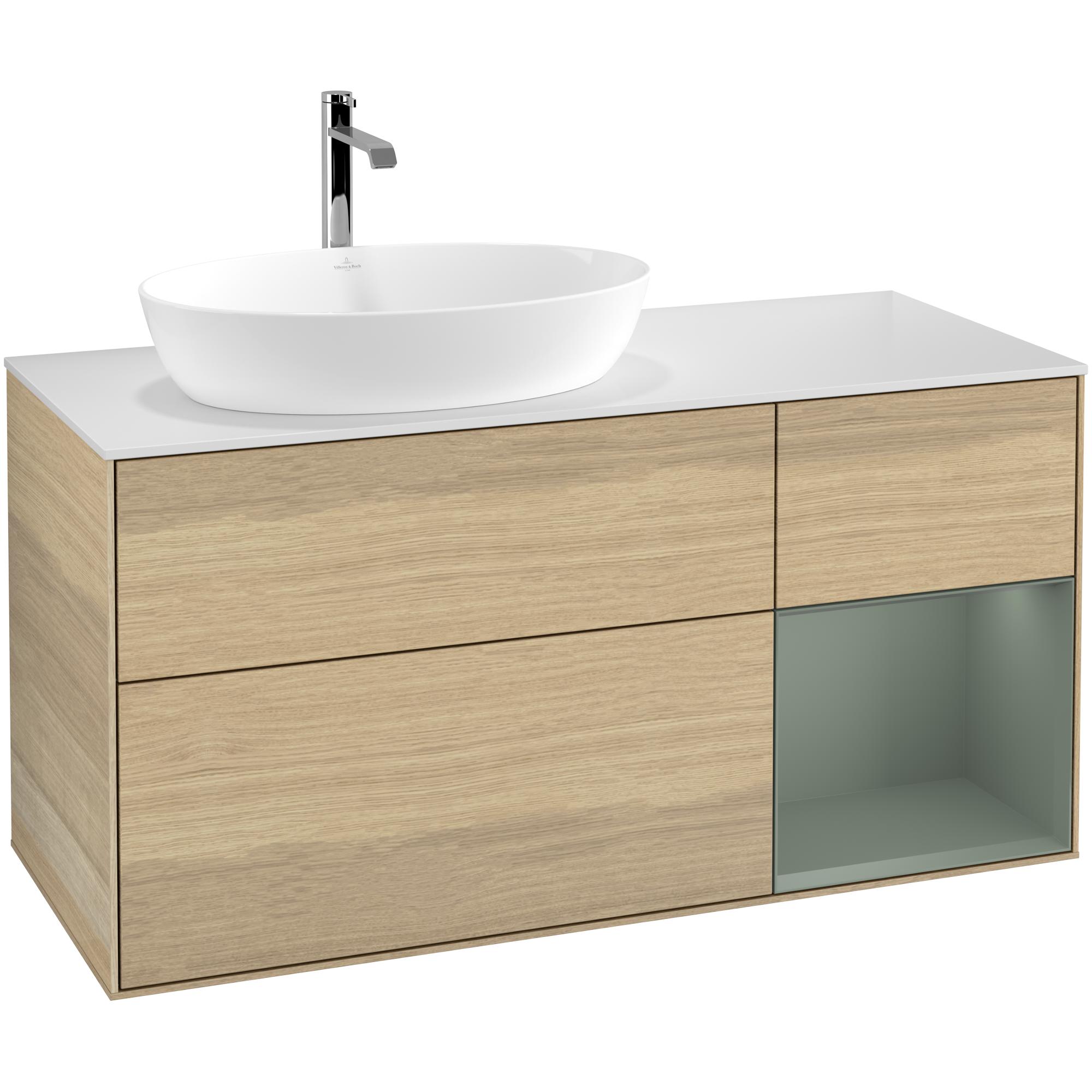 Tvättställsskåp Villeroy & Boch Finion med 3 Lådor Hylla och Bänkskiva för Ocentrerat Tvättställ från Artis & Collaro | badrum - badrumsmobler - tvattstallsskap-och-kommod | KakelKungen