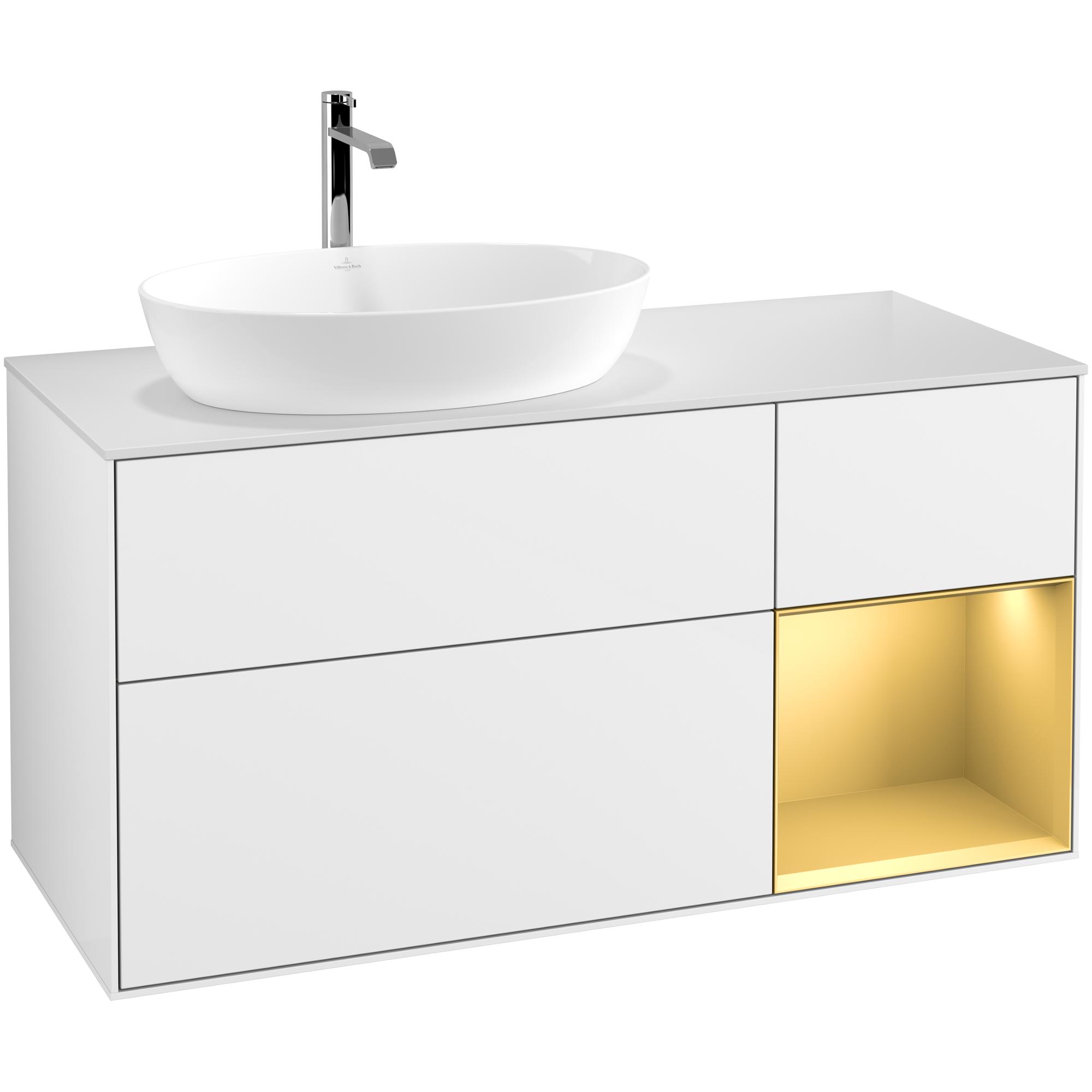 Tvättställsskåp Villeroy & Boch Finion med 3 Lådor Hylla och Bänkskiva för Ocentrerat Tvättställ från Artis & Collaro | badrum - badrumsmobler - tvattstallsskap-och-kommod | KakelKungen