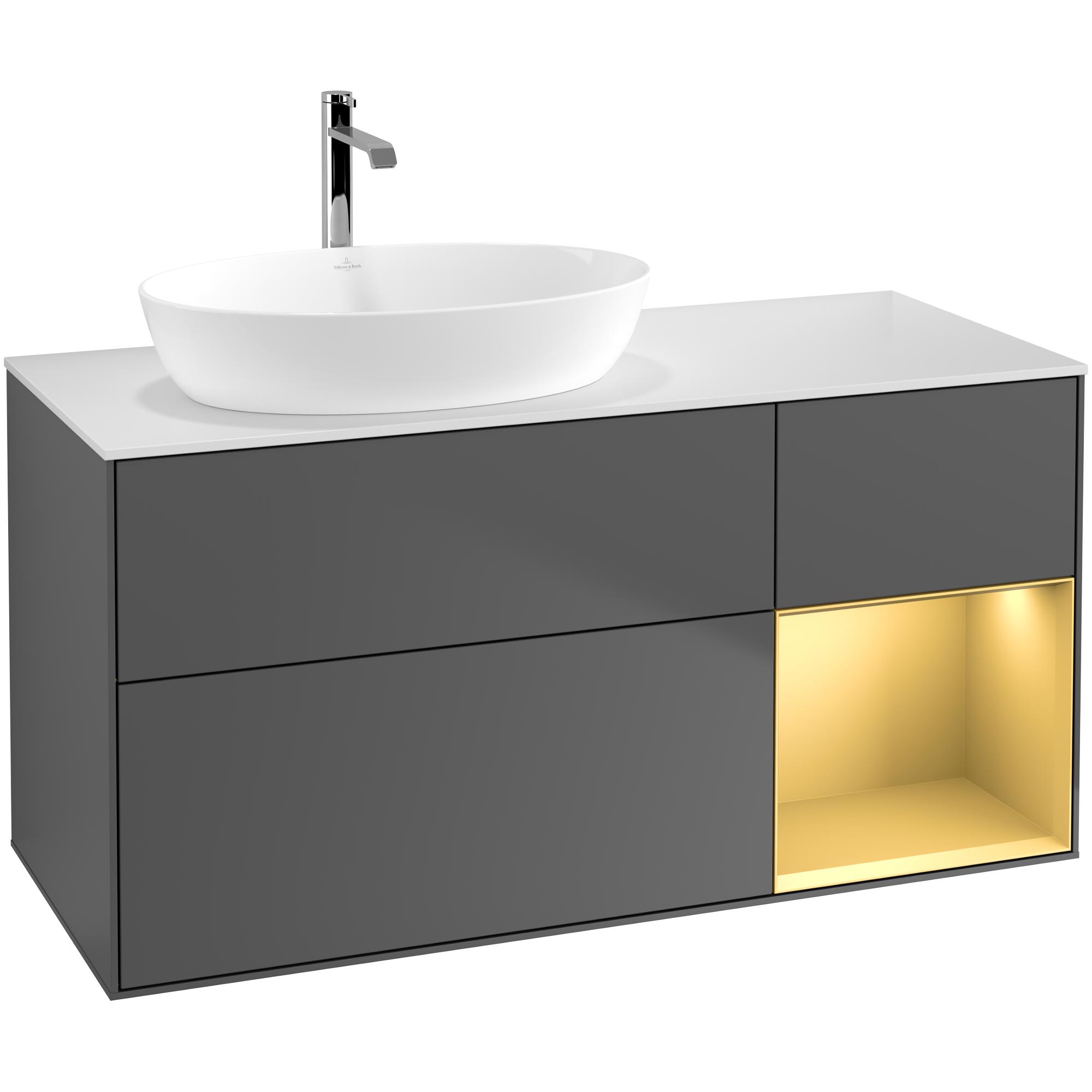 Tvättställsskåp Villeroy & Boch Finion med 3 Lådor Hylla och Bänkskiva för Ocentrerat Tvättställ från Artis & Collaro | badrum - badrumsmobler - tvattstallsskap-och-kommod | KakelKungen