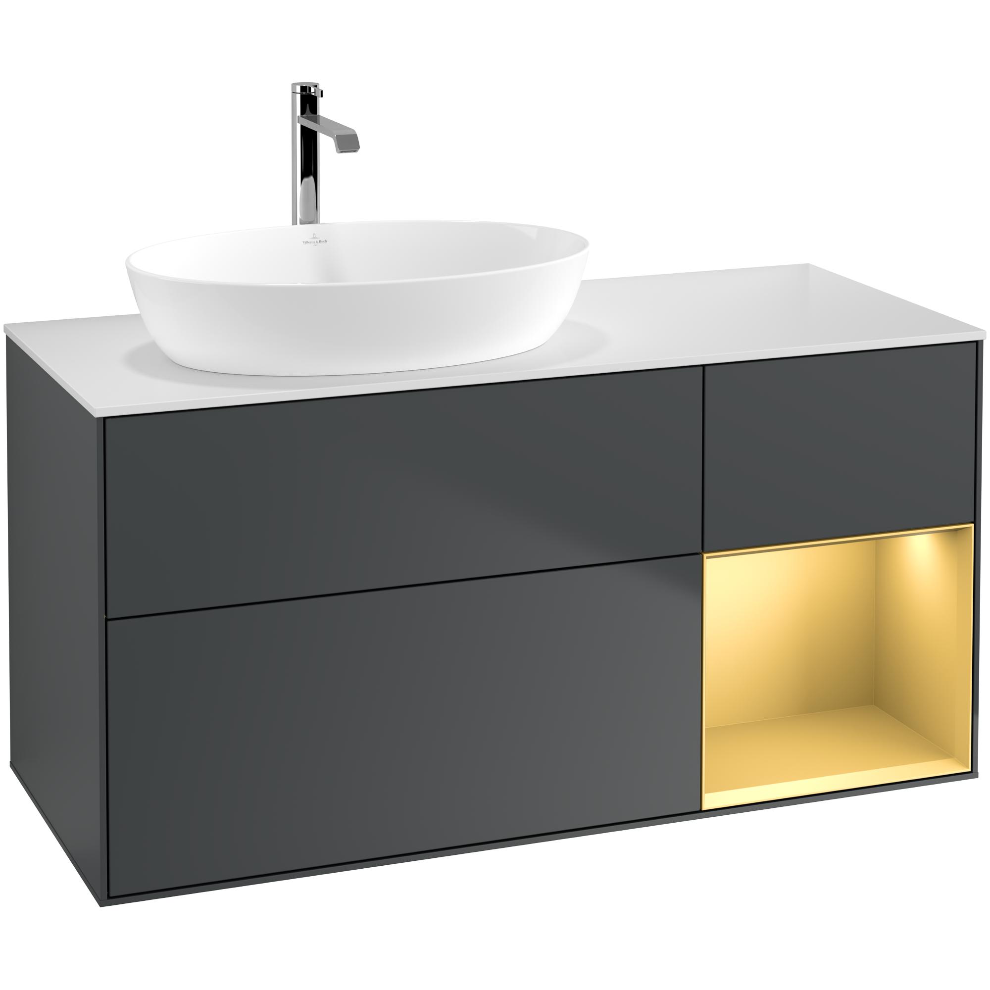 Tvättställsskåp Villeroy & Boch Finion med 3 Lådor Hylla och Bänkskiva för Ocentrerat Tvättställ från Artis & Collaro | badrum - badrumsmobler - tvattstallsskap-och-kommod | KakelKungen