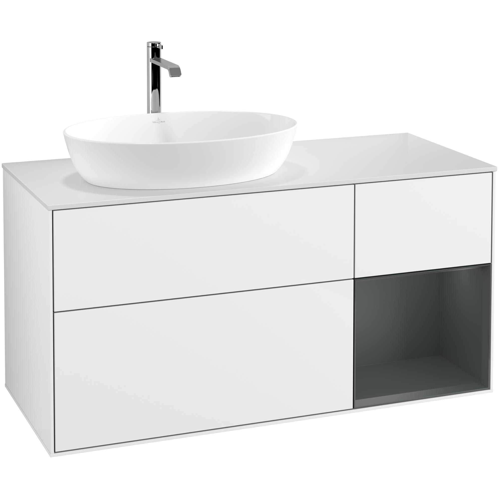 Tvättställsskåp Villeroy & Boch Finion med 3 Lådor Hylla och Bänkskiva för Ocentrerat Tvättställ från Artis & Collaro | badrum - badrumsmobler - tvattstallsskap-och-kommod | KakelKungen