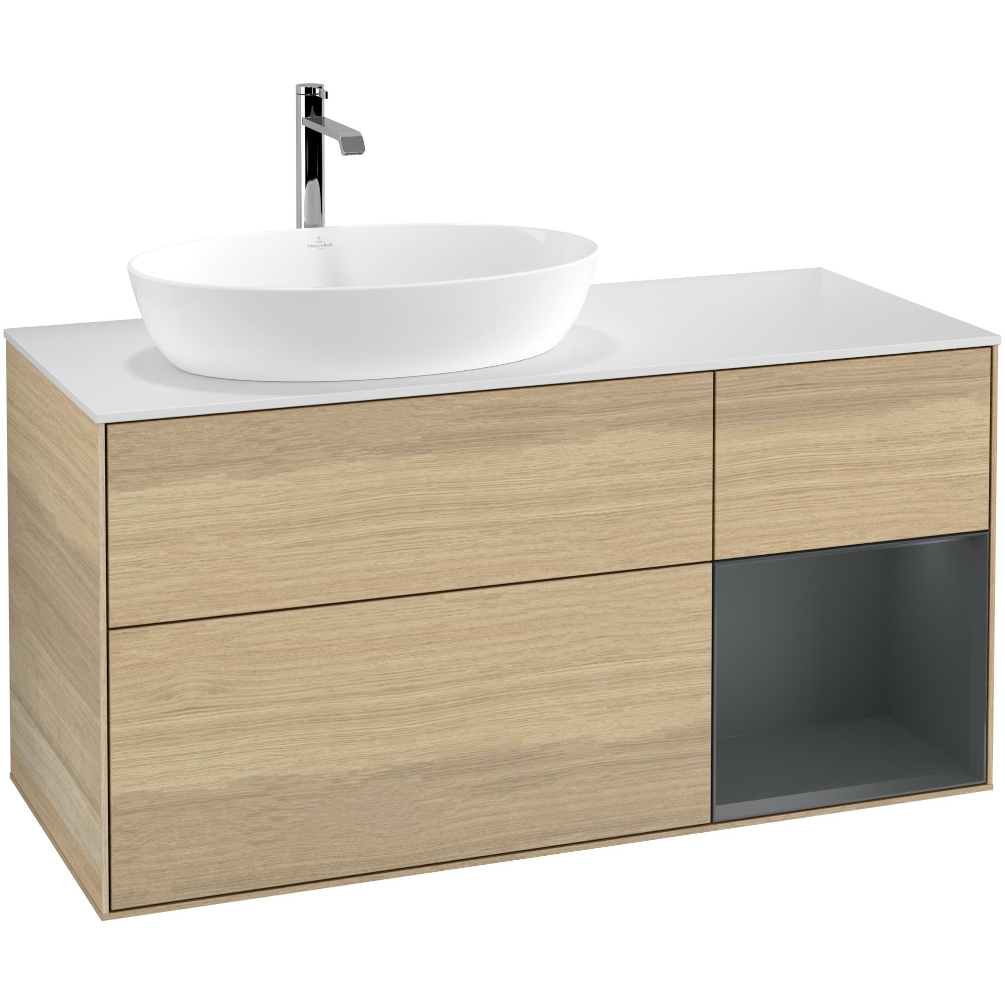 Tvättställsskåp Villeroy & Boch Finion med 3 Lådor Hylla och Bänkskiva för Ocentrerat Tvättställ från Artis & Collaro | badrum - badrumsmobler - tvattstallsskap-och-kommod | KakelKungen