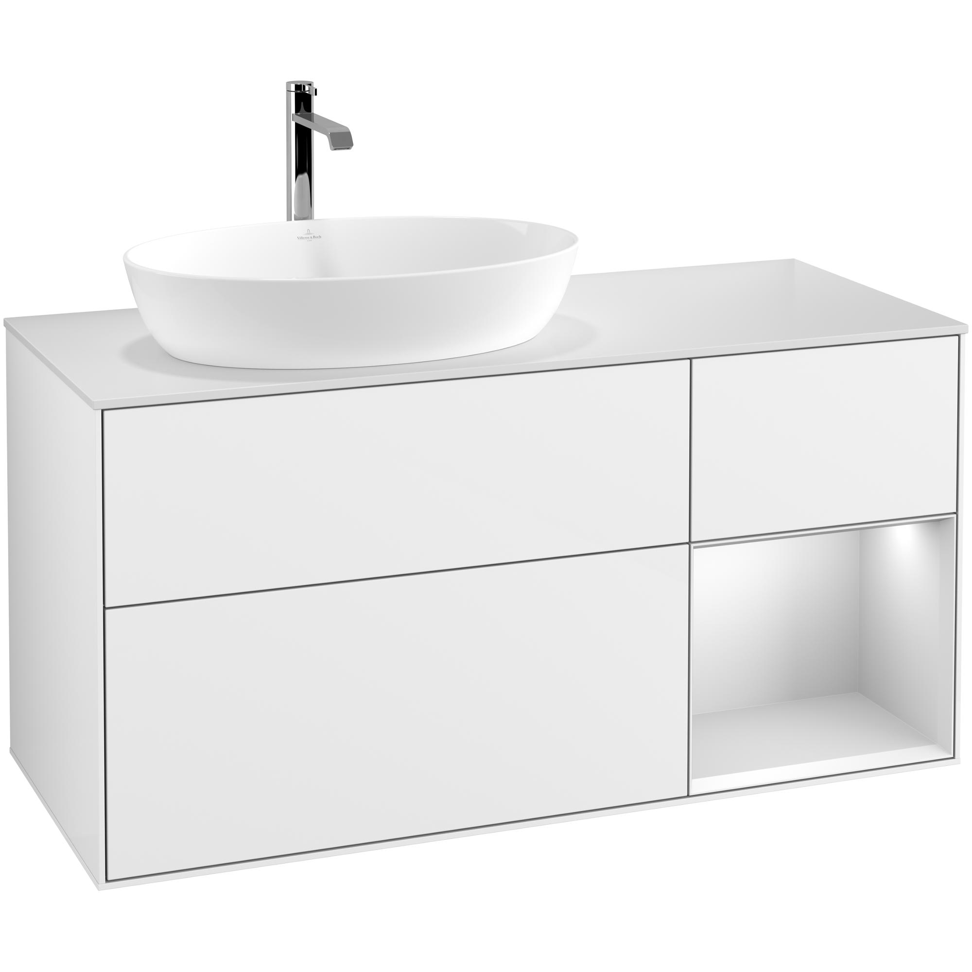 Tvättställsskåp Villeroy & Boch Finion med 3 Lådor Hylla och Bänkskiva för Ocentrerat Tvättställ från Artis & Collaro | badrum - badrumsmobler - tvattstallsskap-och-kommod | KakelKungen