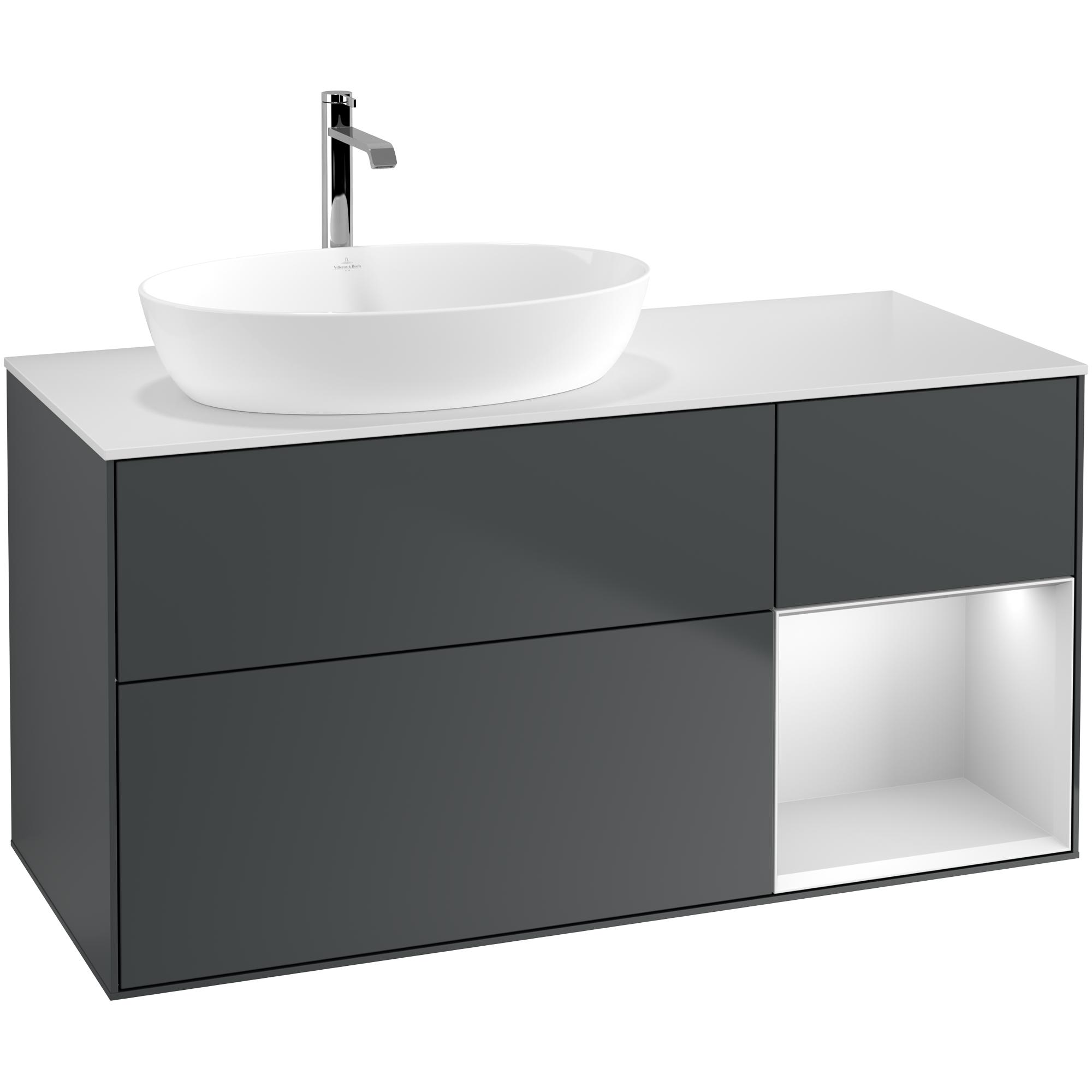 Tvättställsskåp Villeroy & Boch Finion med 3 Lådor Hylla och Bänkskiva för Ocentrerat Tvättställ från Artis & Collaro | badrum - badrumsmobler - tvattstallsskap-och-kommod | KakelKungen