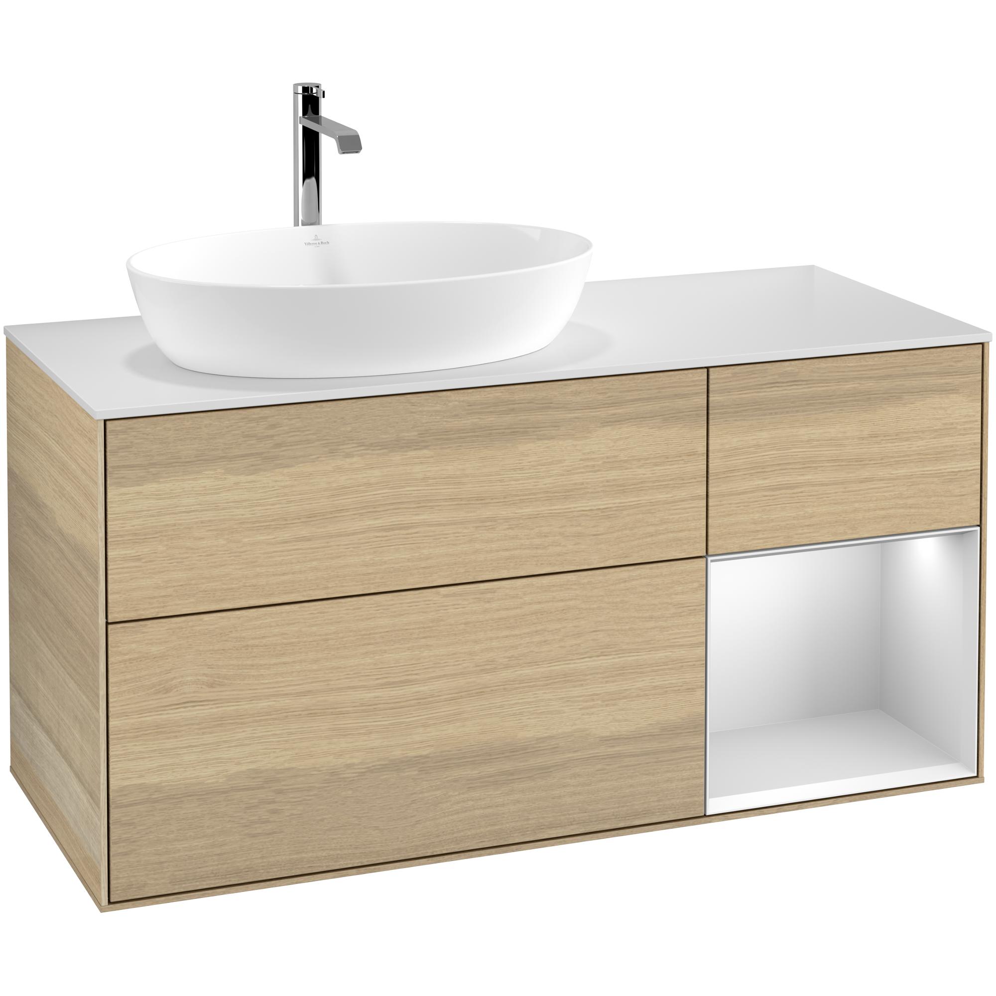 Tvättställsskåp Villeroy & Boch Finion med 3 Lådor Hylla och Bänkskiva för Ocentrerat Tvättställ från Artis & Collaro | badrum - badrumsmobler - tvattstallsskap-och-kommod | KakelKungen