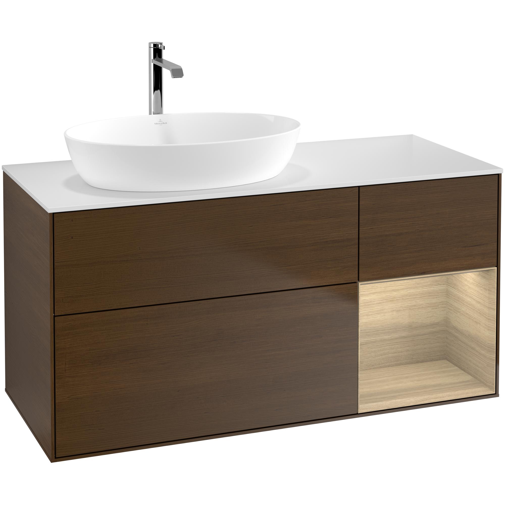 Tvättställsskåp Villeroy & Boch Finion med 3 Lådor Hylla och Bänkskiva för Ocentrerat Tvättställ från Artis & Collaro | badrum - badrumsmobler - tvattstallsskap-och-kommod | KakelKungen