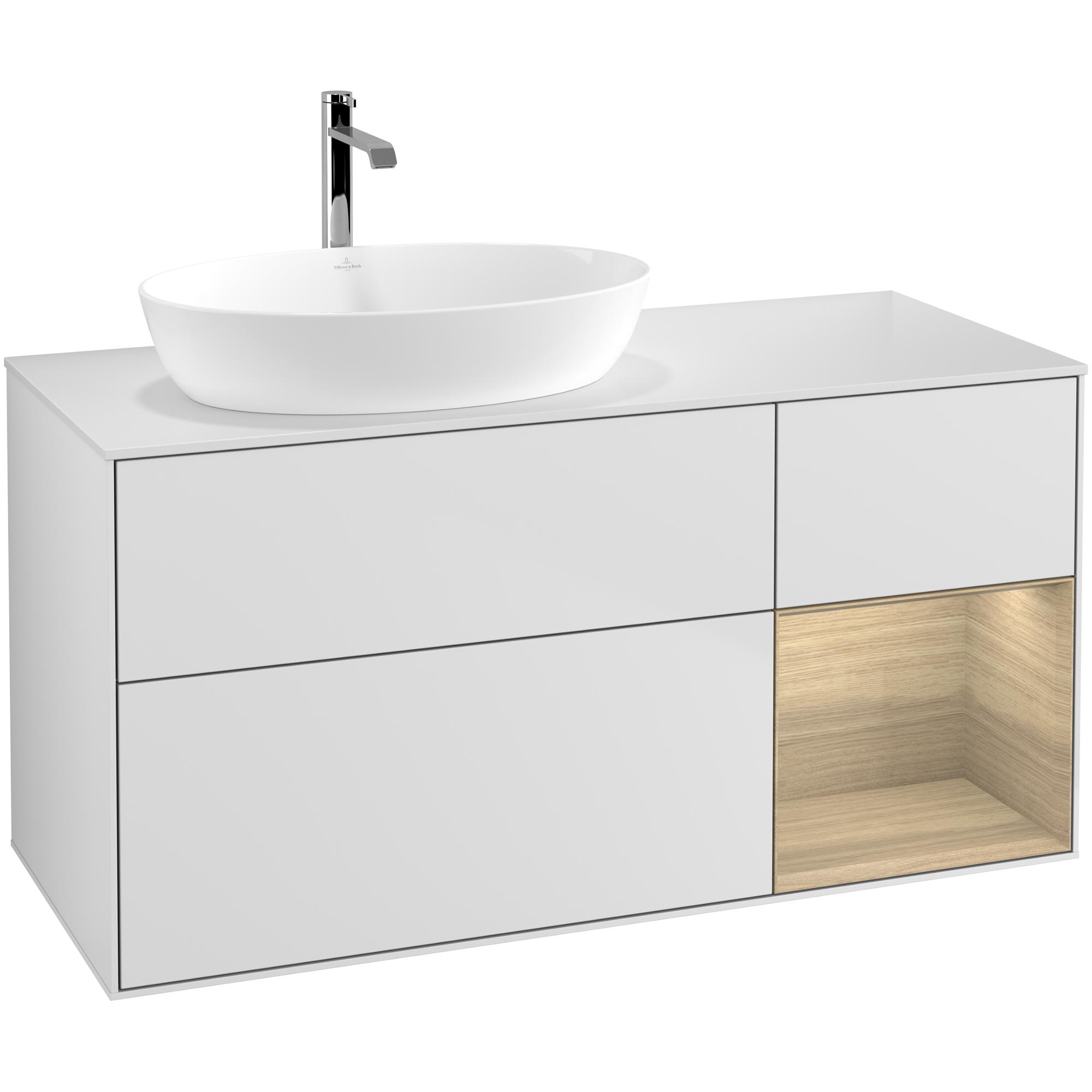 Tvättställsskåp Villeroy & Boch Finion med 3 Lådor Hylla och Bänkskiva för Ocentrerat Tvättställ från Artis & Collaro | badrum - badrumsmobler - tvattstallsskap-och-kommod | KakelKungen