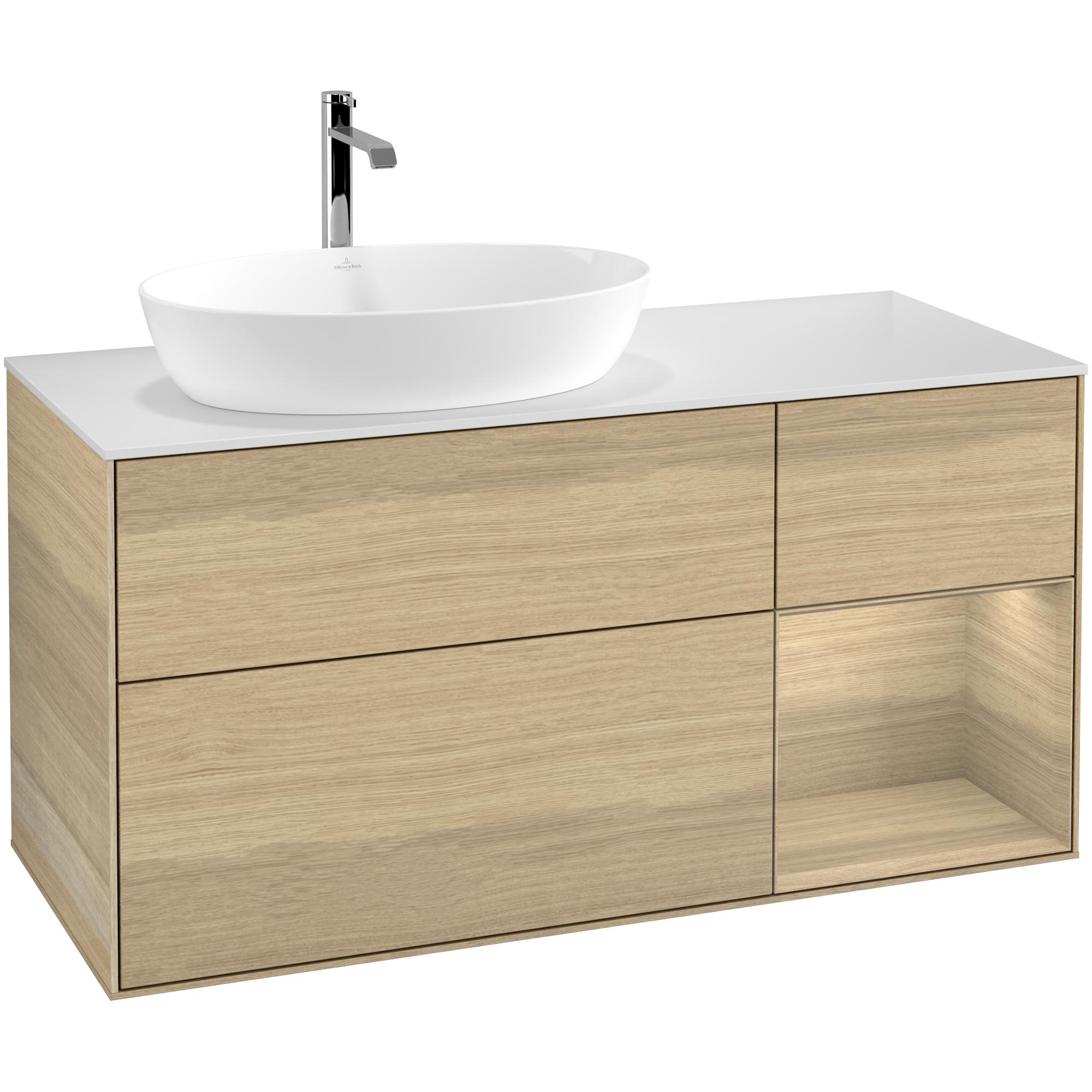 Tvättställsskåp Villeroy & Boch Finion med 3 Lådor Hylla och Bänkskiva för Ocentrerat Tvättställ från Artis & Collaro | badrum - badrumsmobler - tvattstallsskap-och-kommod | KakelKungen