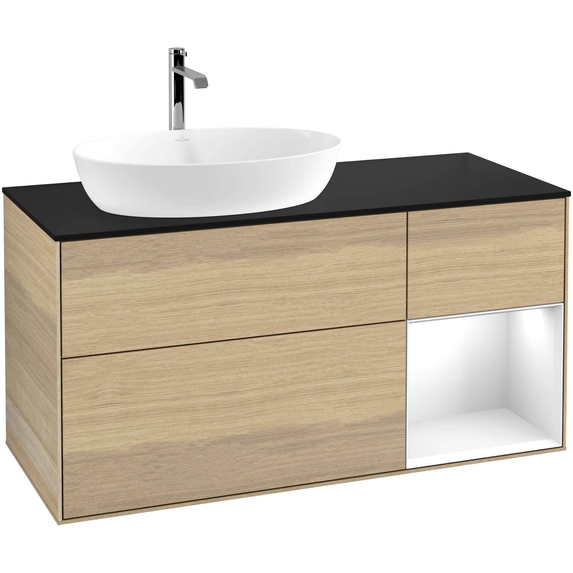 Tvättställsskåp Villeroy & Boch Finion med 3 Lådor Hylla och Bänkskiva för Ocentrerat Tvättställ från Artis & Collaro | badrum - badrumsmobler - tvattstallsskap-och-kommod | KakelKungen