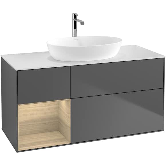 tvättställsskåp villeroy & boch finion med 3 lådor hylla och bänkskiva för fristående tvättställ från artis & collaro