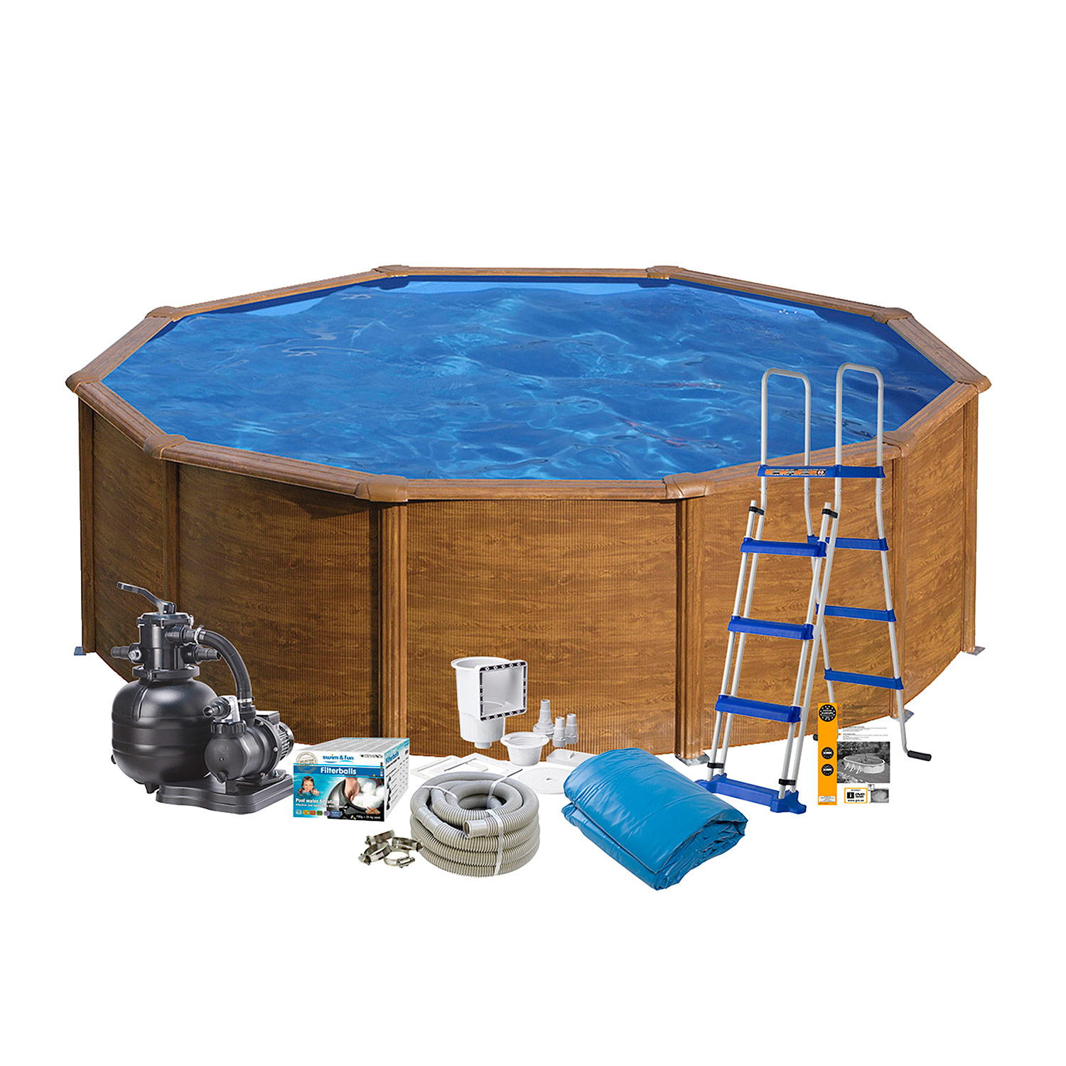 Poolpaket Swim & Fun Brown Steel Rund Baspaket 120 cm Djup Diameter: 460 cm