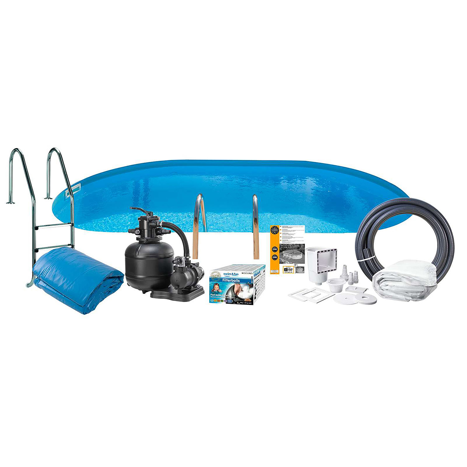 Poolpaket Swim & Fun Steel Oval 150 cm Djup LxB 500x300 cm