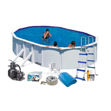 Bassengpakke Swim & Fun White Steel Oval Base 132 cm Dybde med sidebein