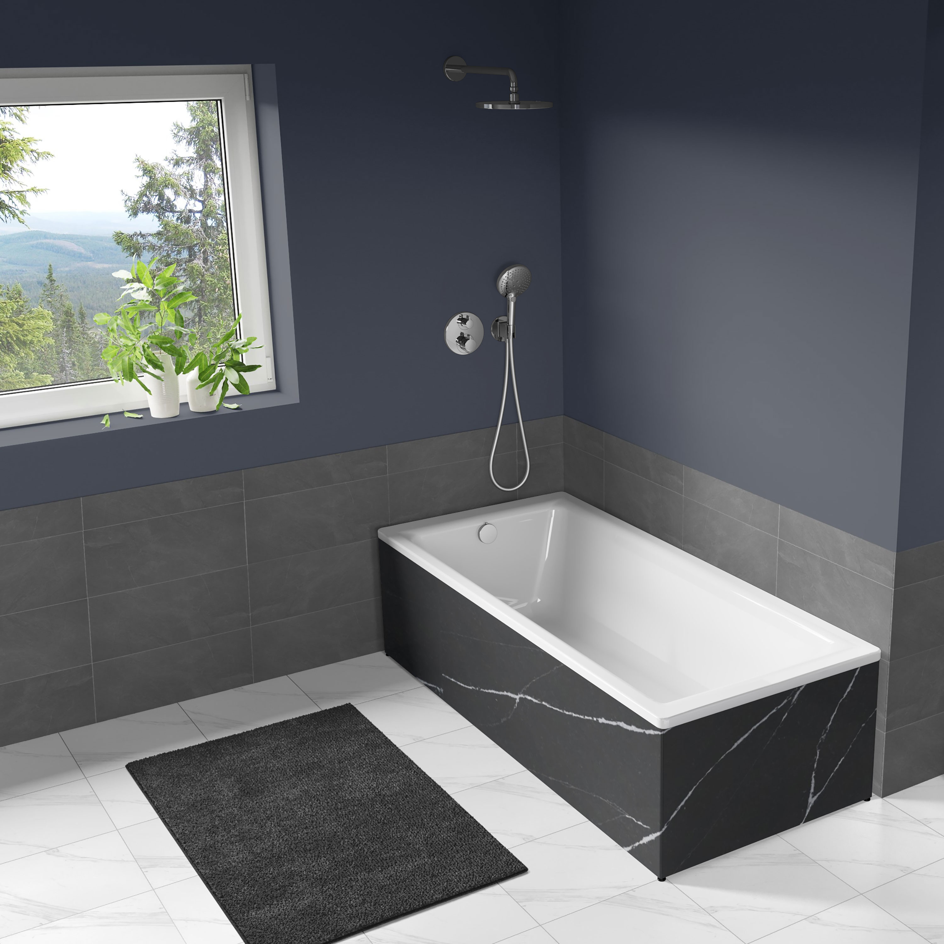 Badkar Langenfeld Puro 1700x750 mm, Eternal Marquina - Installation/montering finns att köpa till