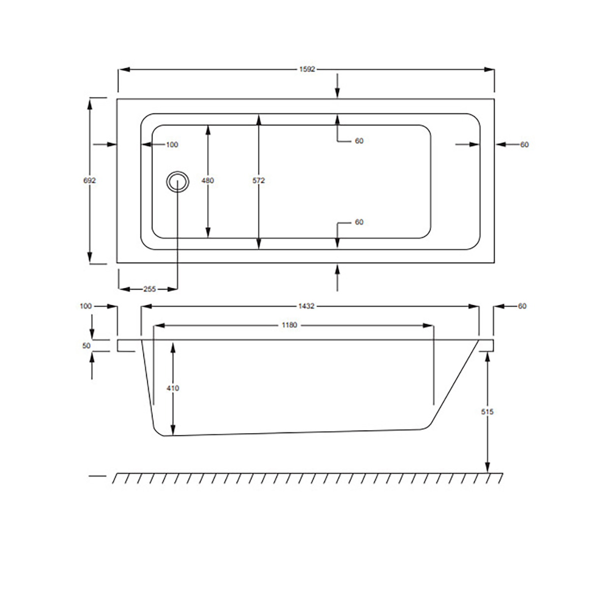 Badkar Strømberg Quantum Enkel Rygglutning