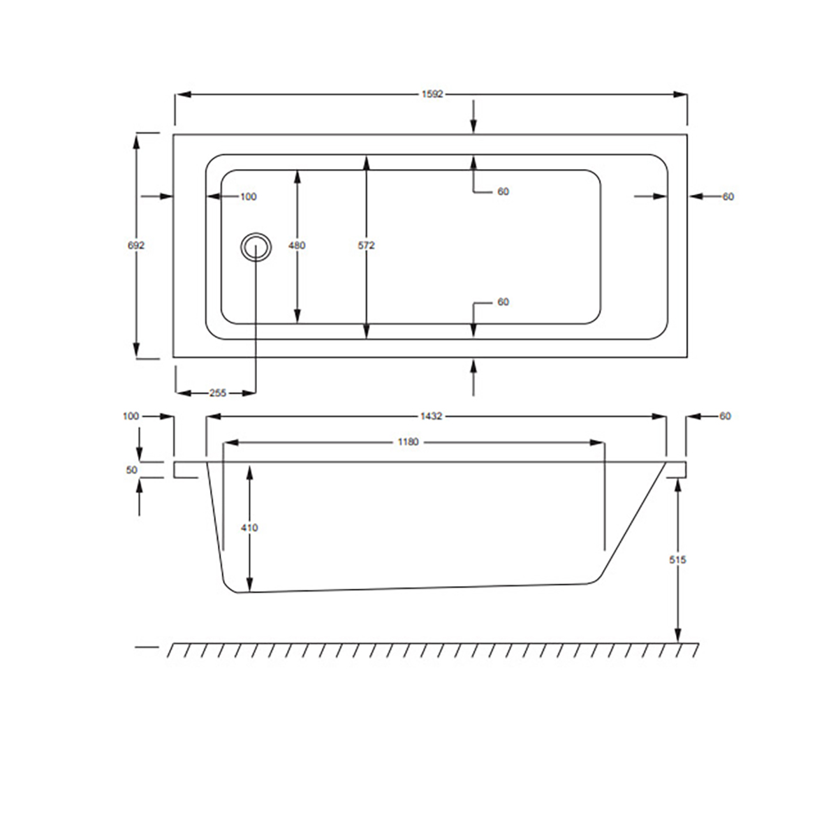 Badkar Strømberg Quantum Enkel Rygglutning