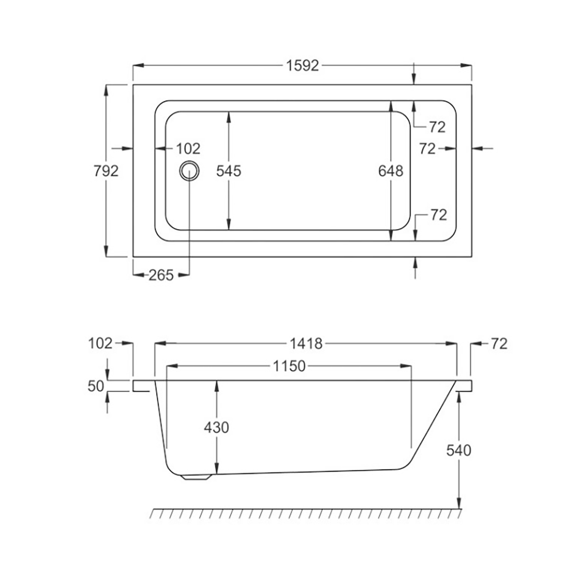 Badkar Strømberg Quantum Enkel Rygglutning