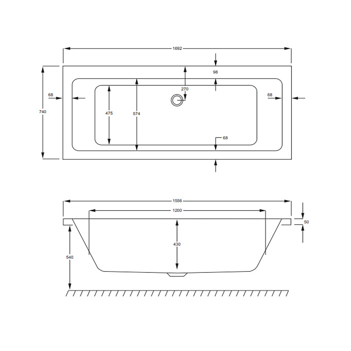 Badkar Strømberg Quantum Dubbel Rygglutning