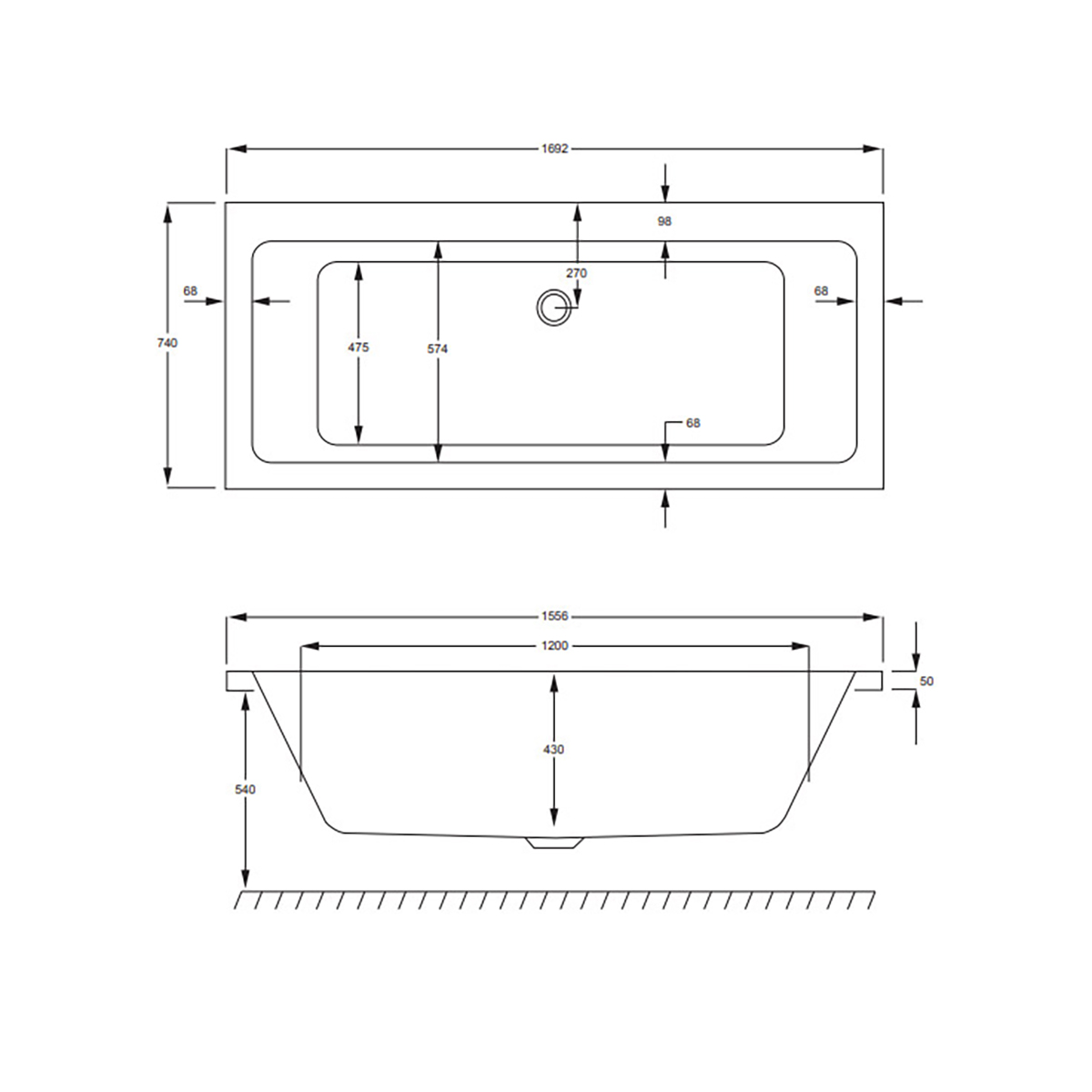 Badkar Strømberg Quantum Dubbel Rygglutning