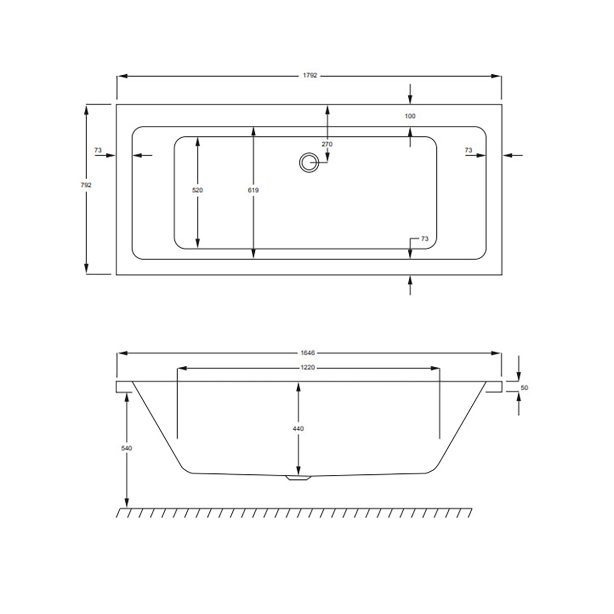 Badkar Strømberg Quantum Dubbel Rygglutning