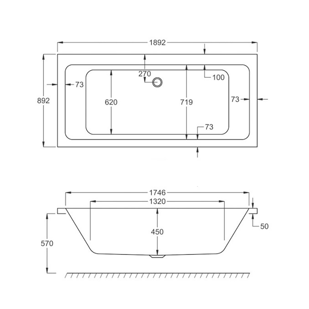 Badkar Strømberg Quantum Dubbel Rygglutning