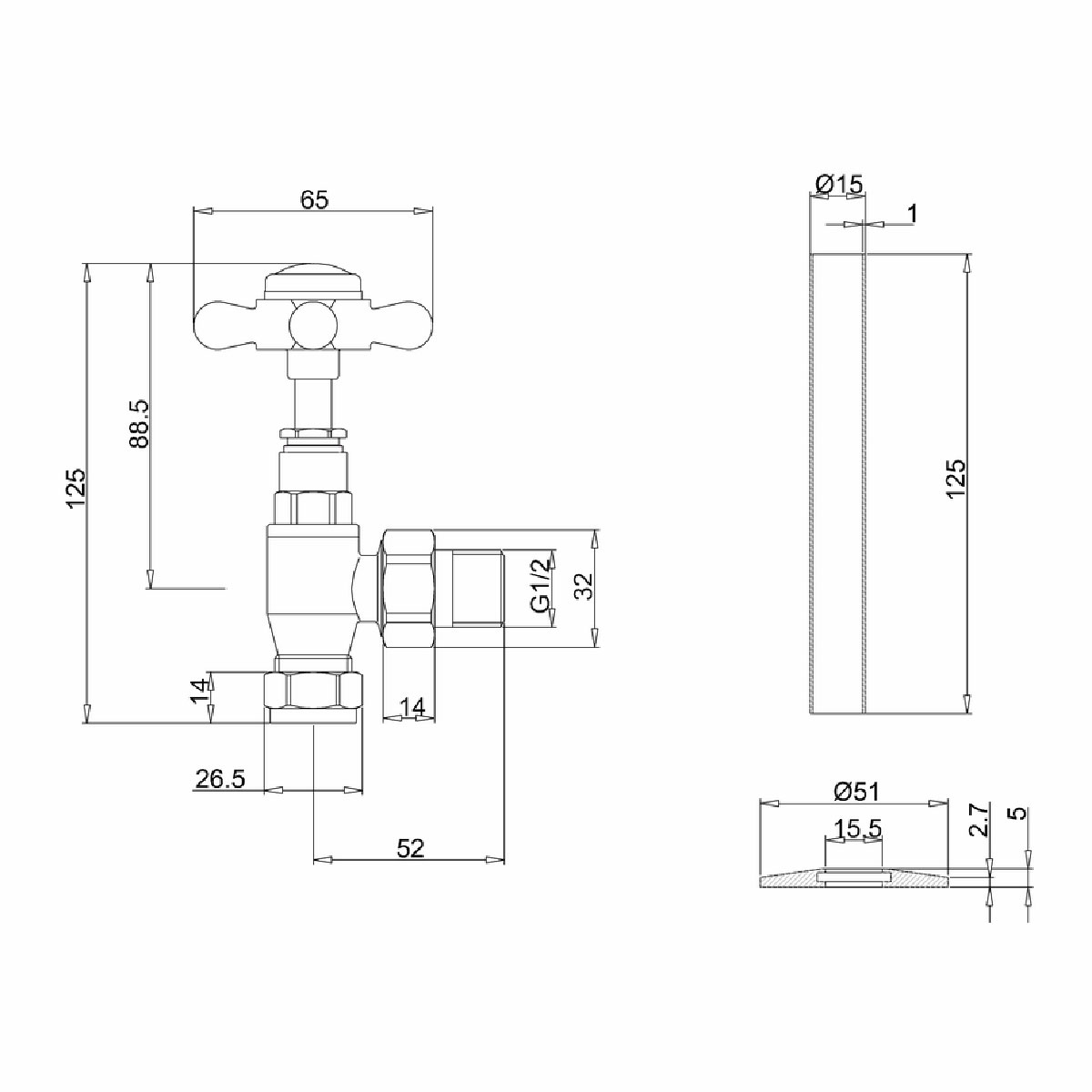 Ventilsett Burlington til Håndkletørker Vinklet