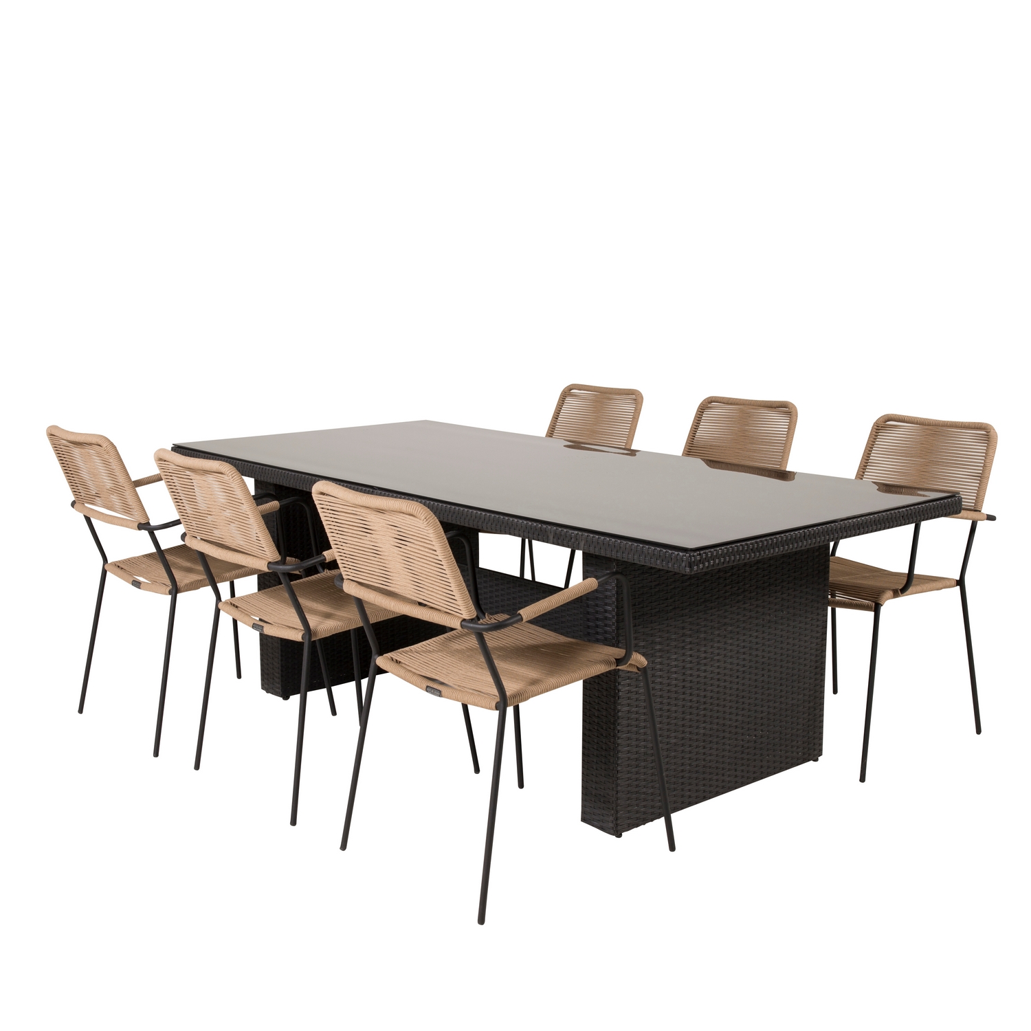 Matgrupp Venture Design Pishi 200 med 6 Leon Karmstolar Svart/Natur