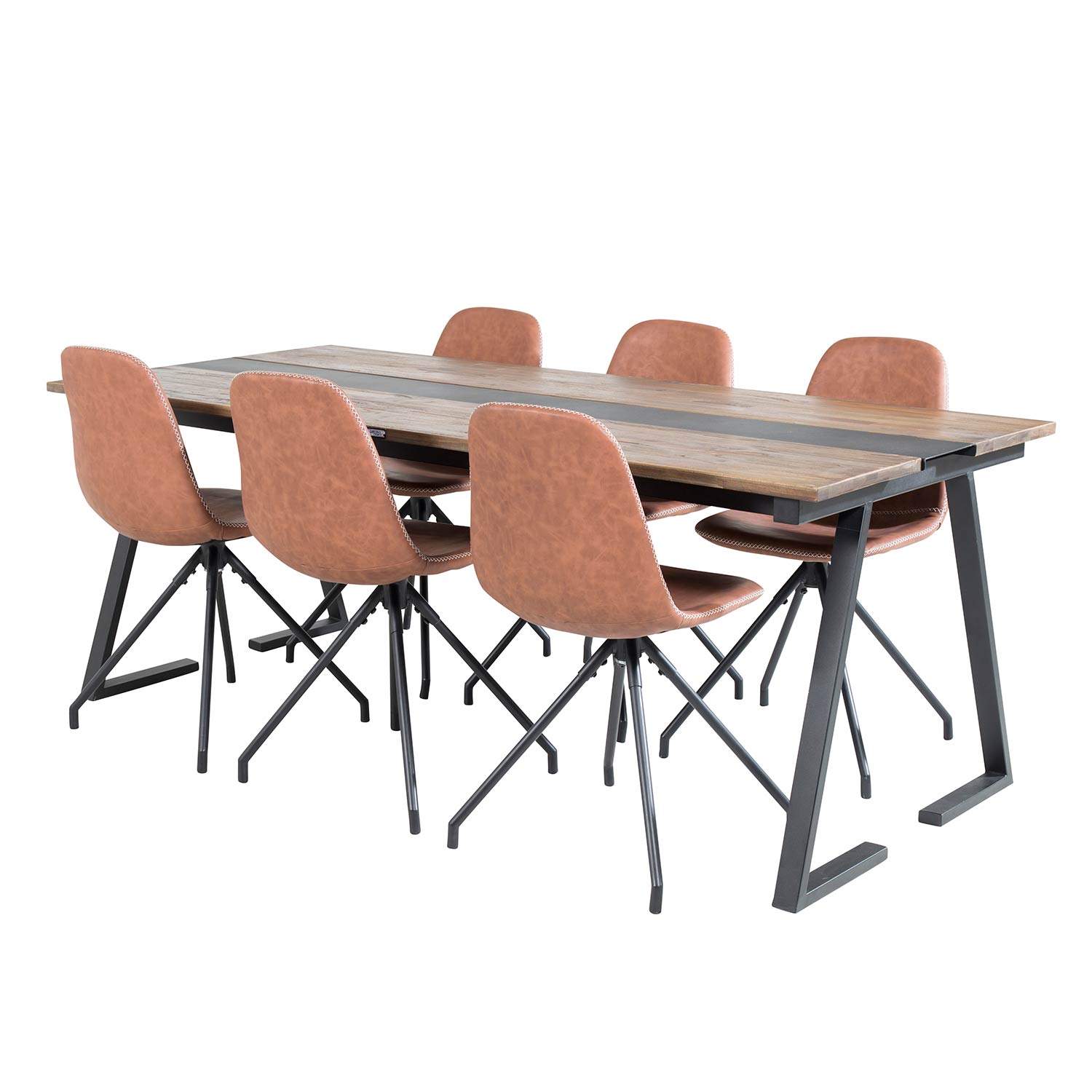 Spisegruppe Venture Home Jane med 6 Pobbie Svingfunksjon Stoler Kunstlær