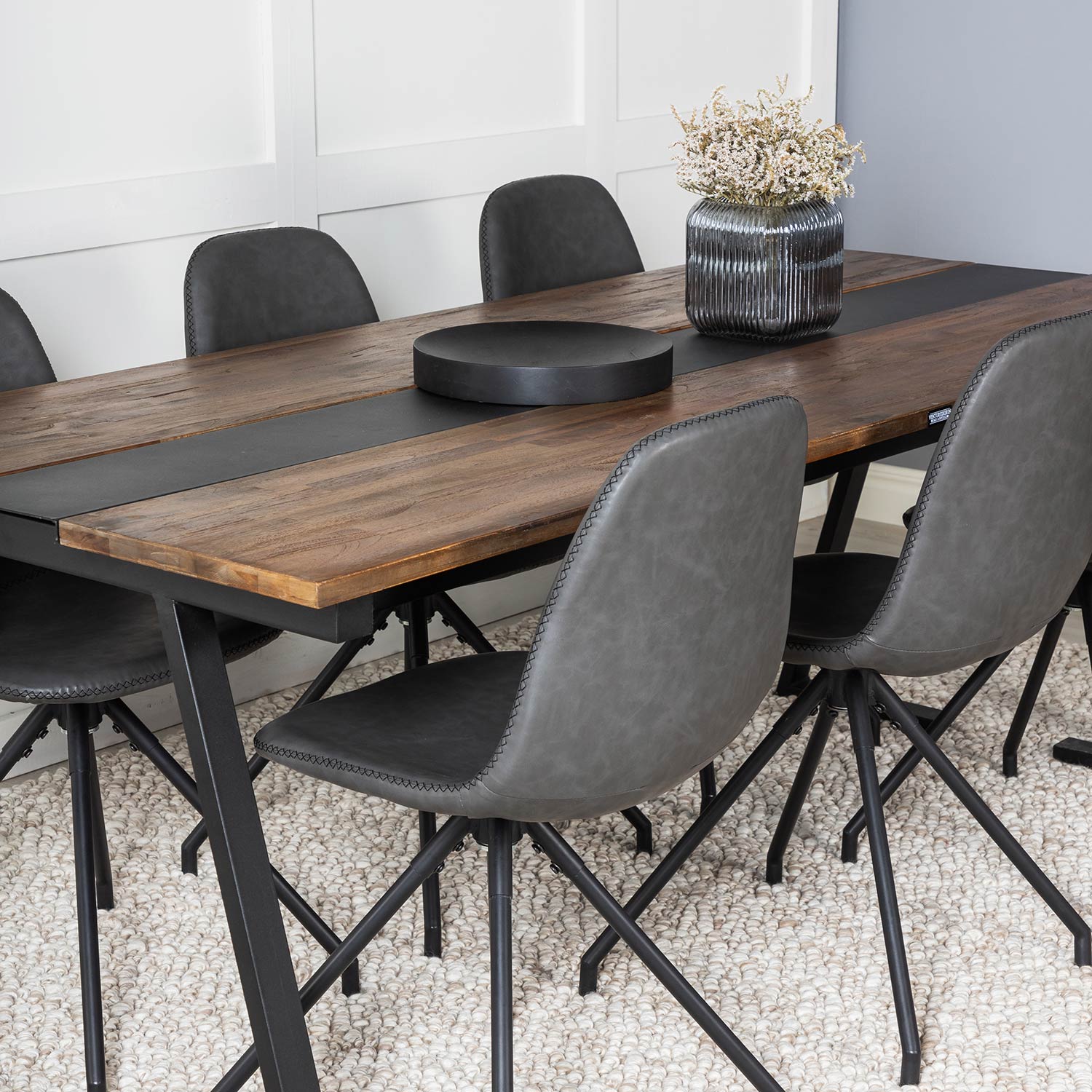 Spisegruppe Venture Home Jane med 6 Pobbie Svingfunksjon Stoler Kunstlær