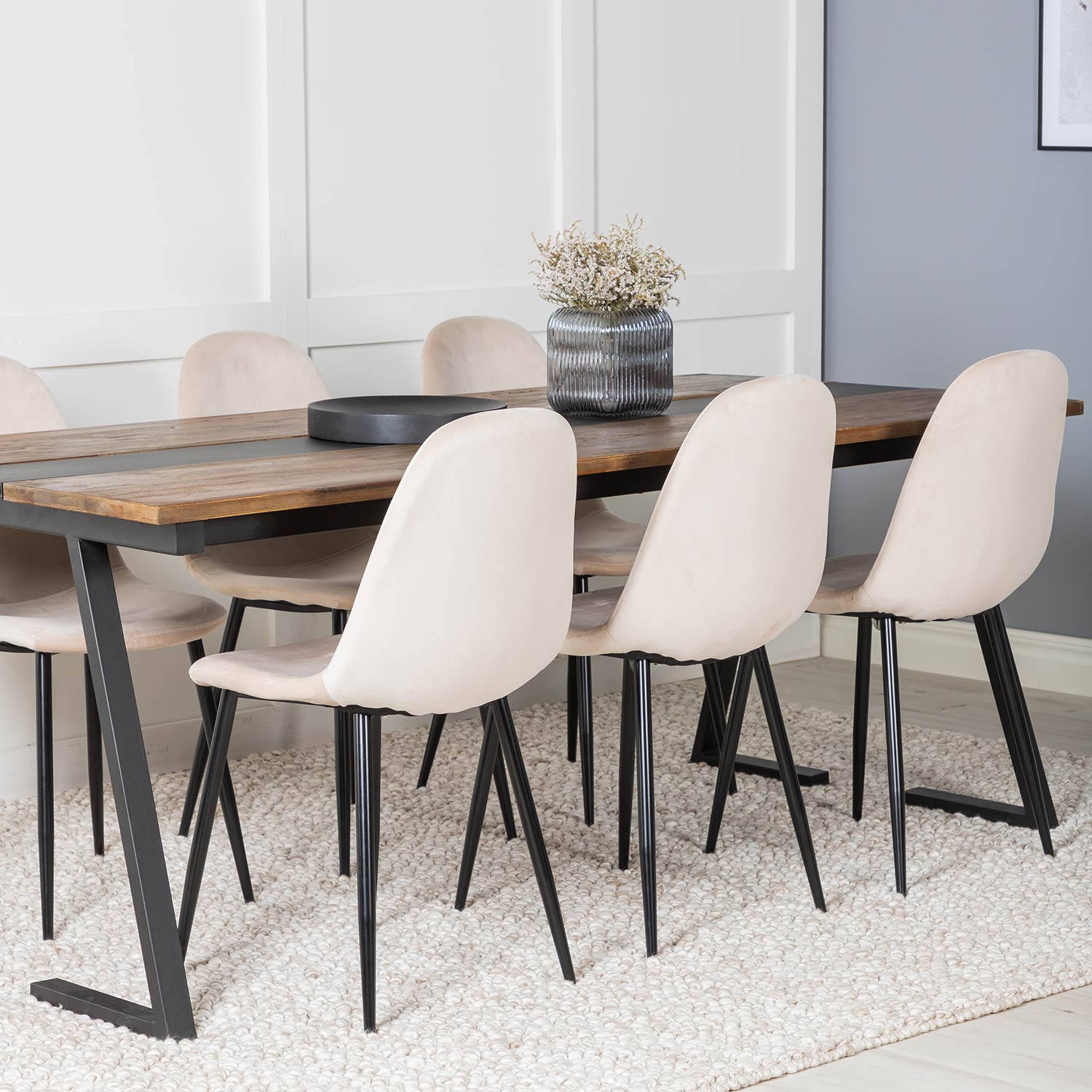 Spisegruppe Venture Home Jane med 6 Pobbie Stoler Fløyel