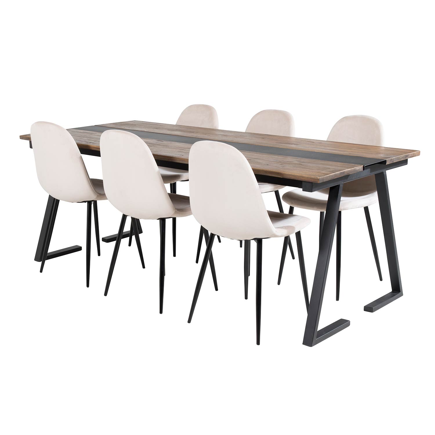 Spisegruppe Venture Home Jane med 6 Pobbie Stoler Fløyel