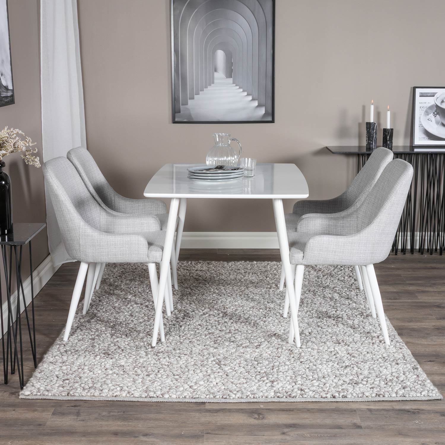 Spisegruppe Venture Home Pobbie med 4 Plake Stoler Polyester