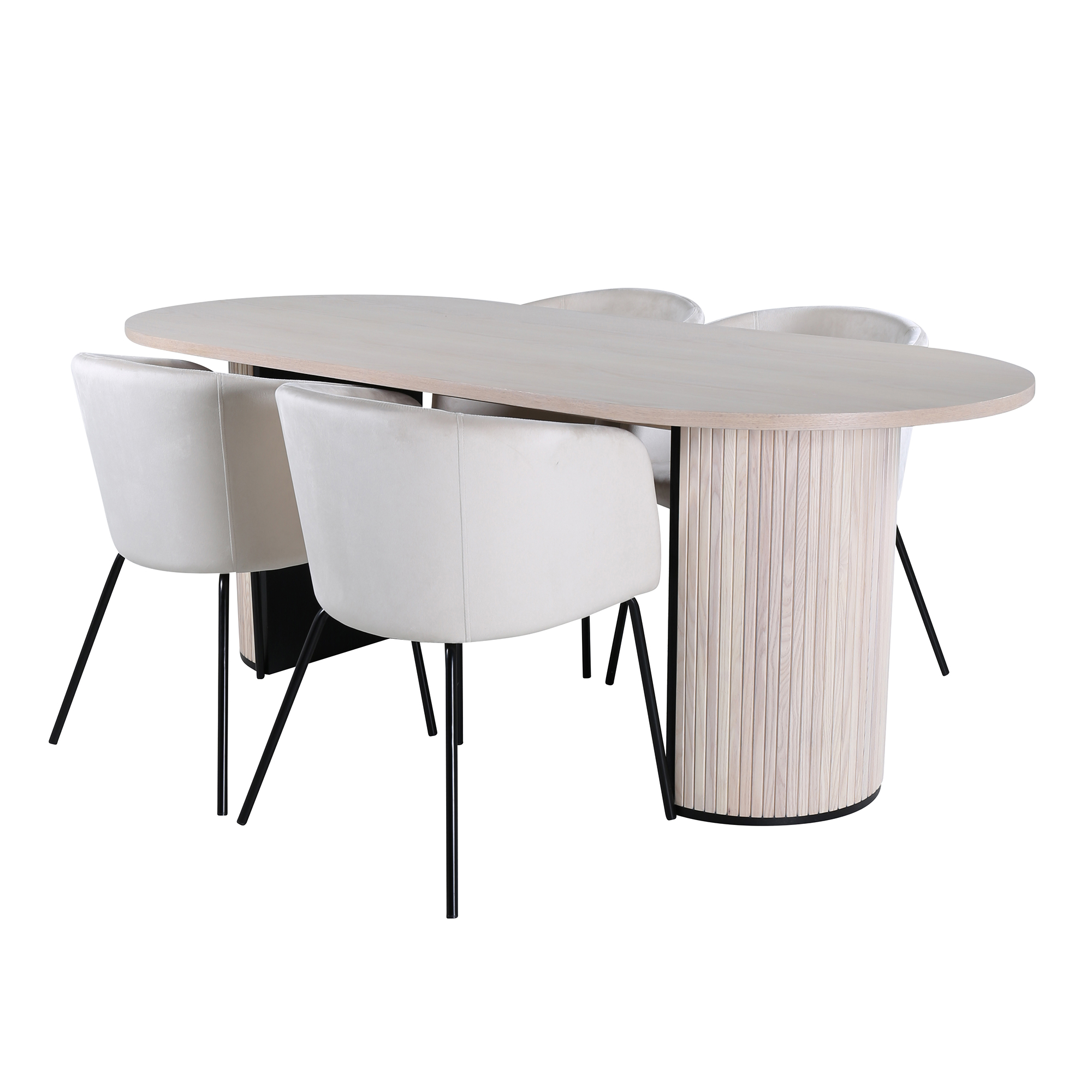 Spisegruppe Venture Home Bianca med 4 Bergen Stoler Fløyel