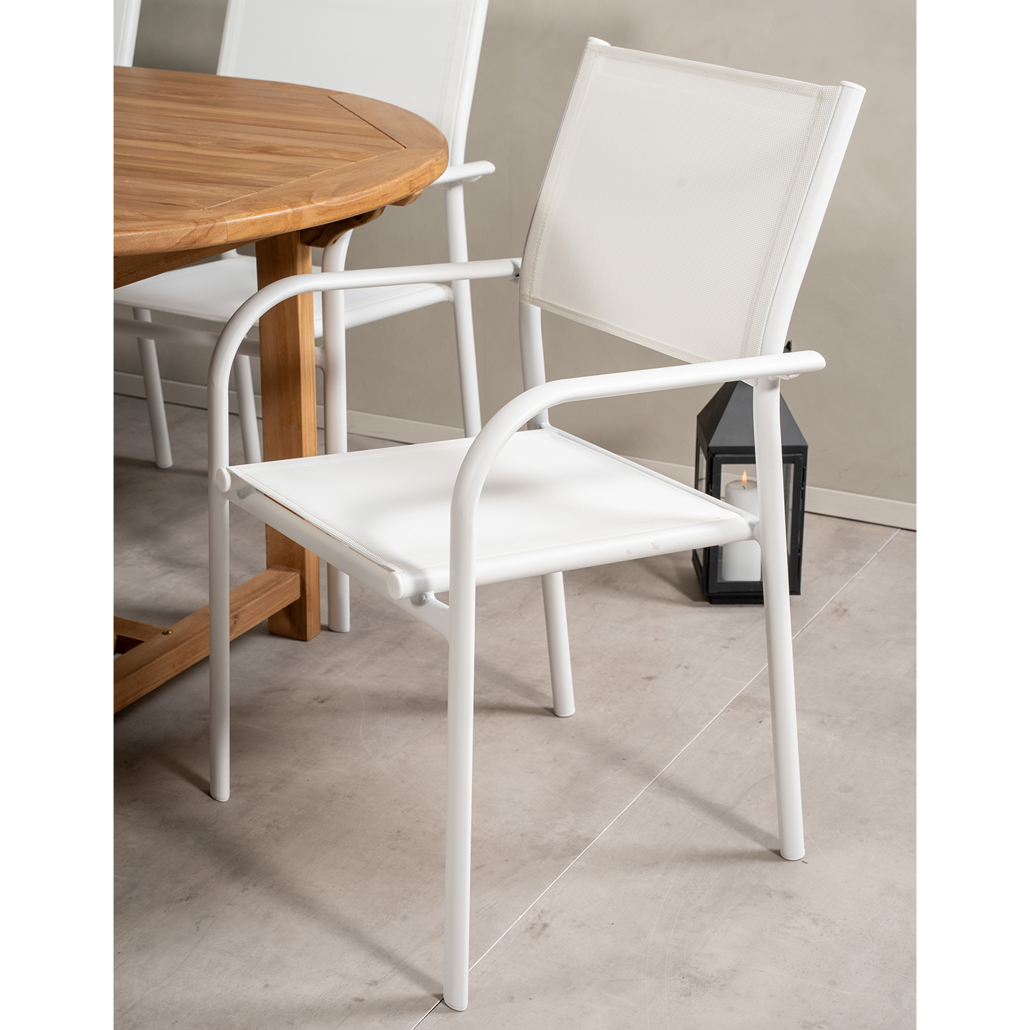 Spisegruppe Venture Home Kenya 180-240x120 Teak med 6 Santorini Lenestoler