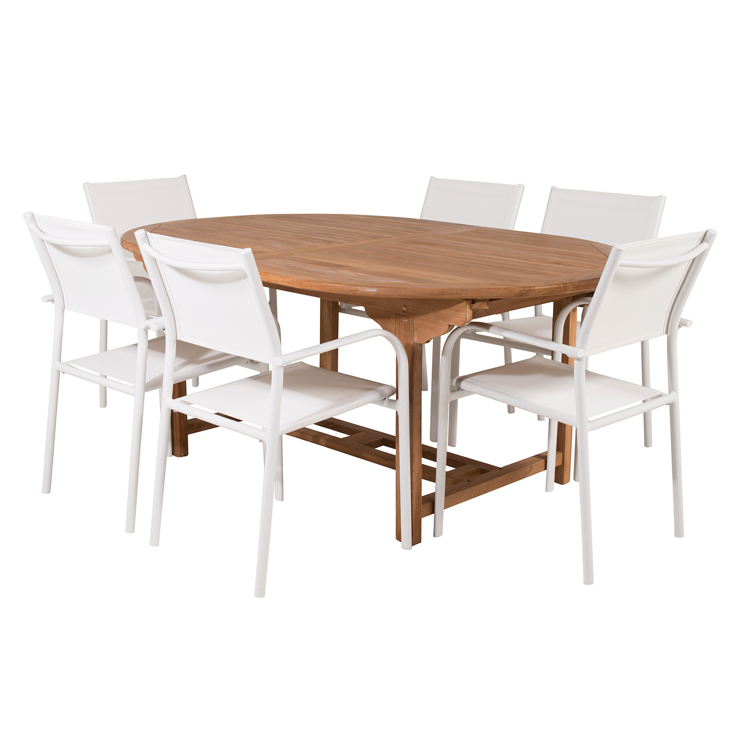 Spisegruppe Venture Home Kenya 180-240x120 Teak med 6 Santorini Lenestoler