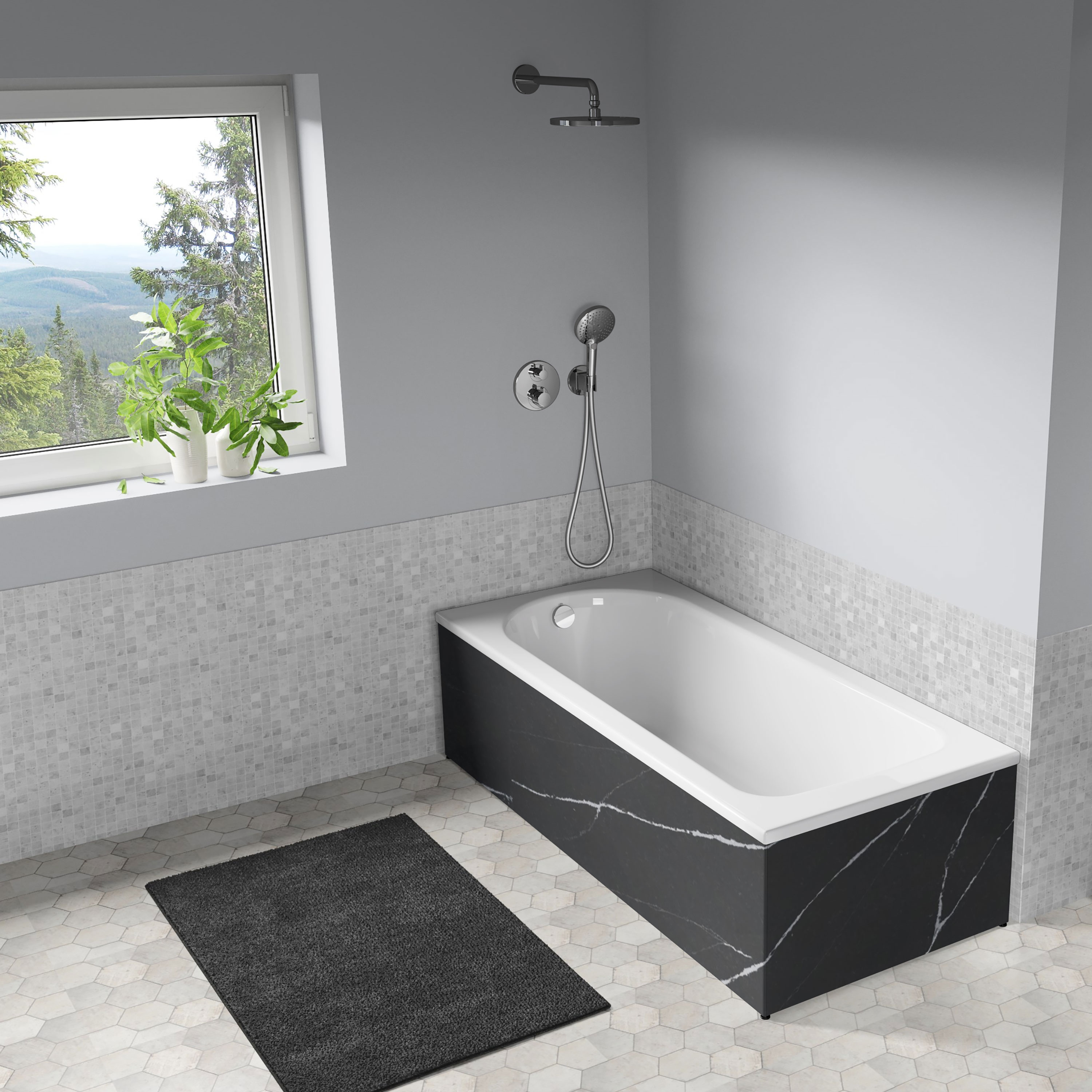 Badkar Langenfeld Saniform Plus 1600x700 mm, Eternal Marquina - Installation/montering finns att köpa till