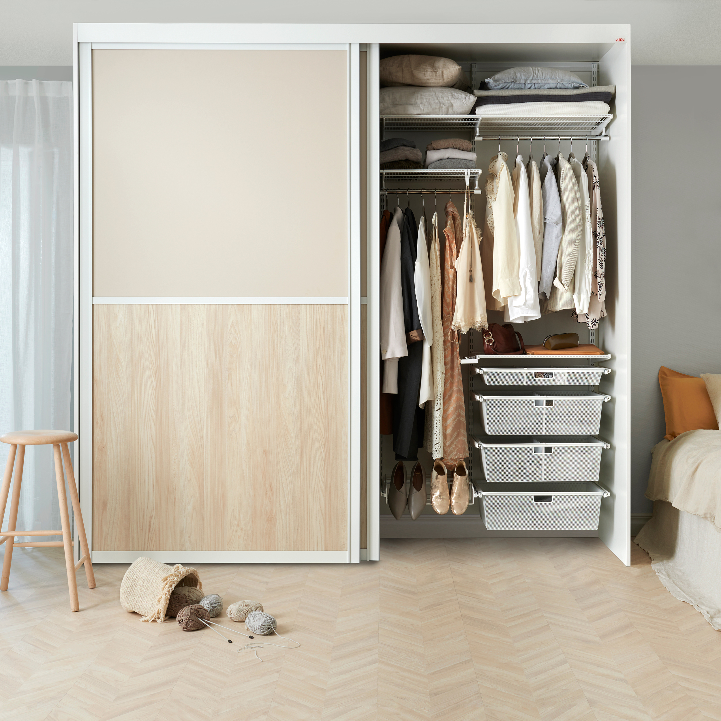 Skjutdörr Elfa Artic Duo Glas/Spegel, Profil: Vit