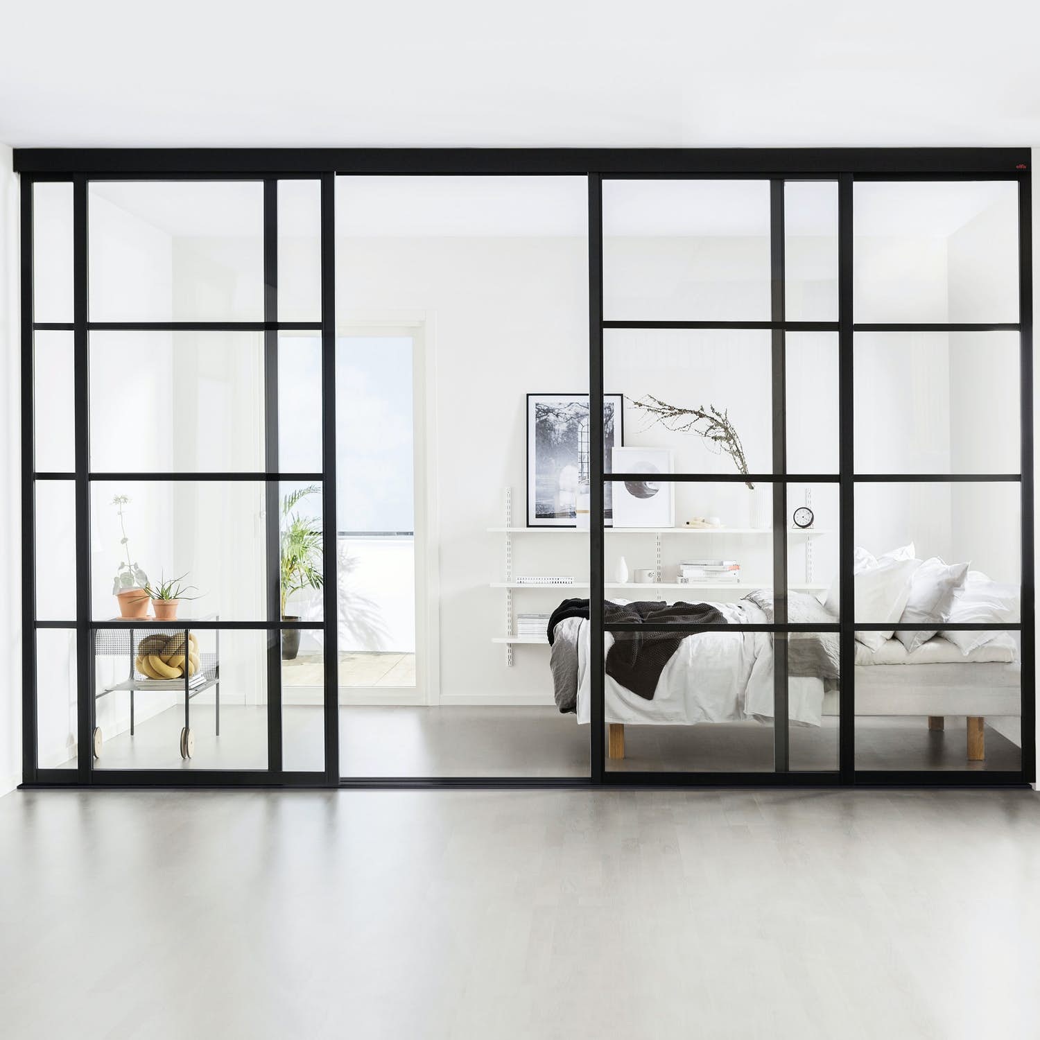 Skjutdörr Elfa Estetic Quattro Melamin/Träfaner, Profil: Vit