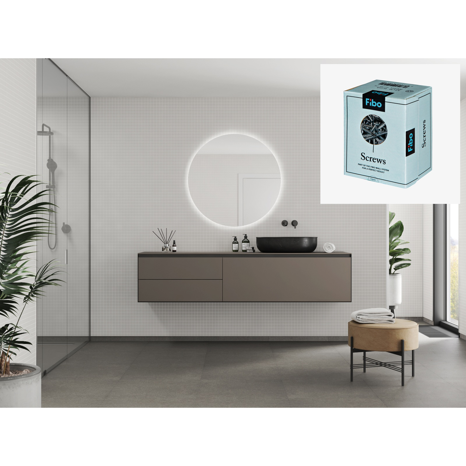 Baderomspanel Fibo 2090-M0303 Light Grey med Monteringsskruer