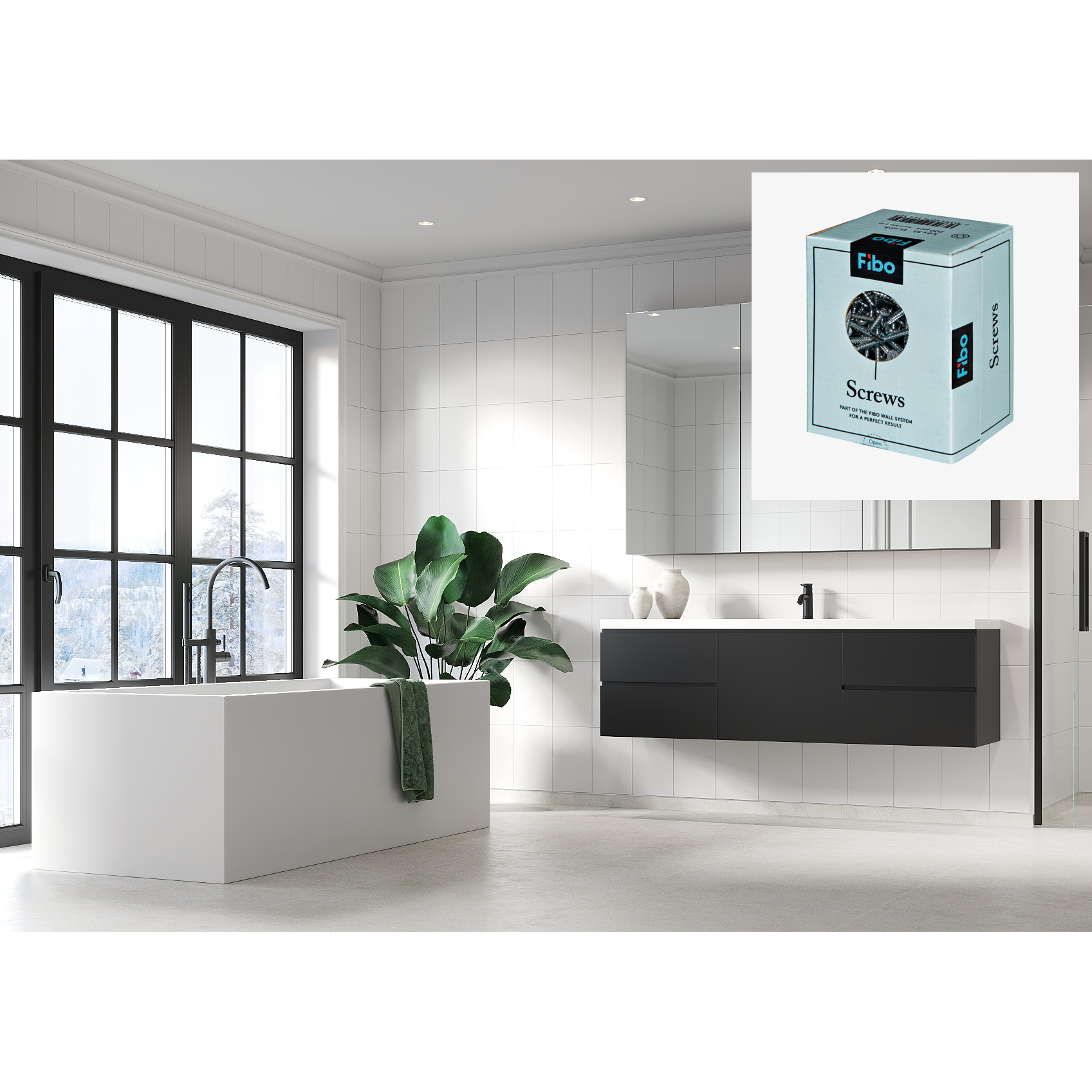 Baderomspanel Fibo 2094-M2030 S White med Monteringsskruer