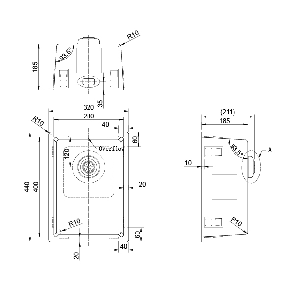 Enkelvask Strand Stainless SOLID med clips PVD Gun Metal
