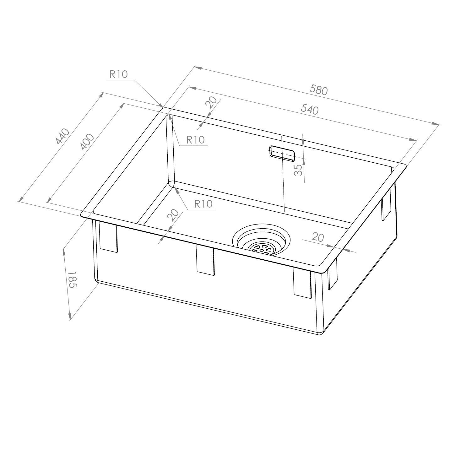 Enkelvask Strand Stainless SOLID med clips