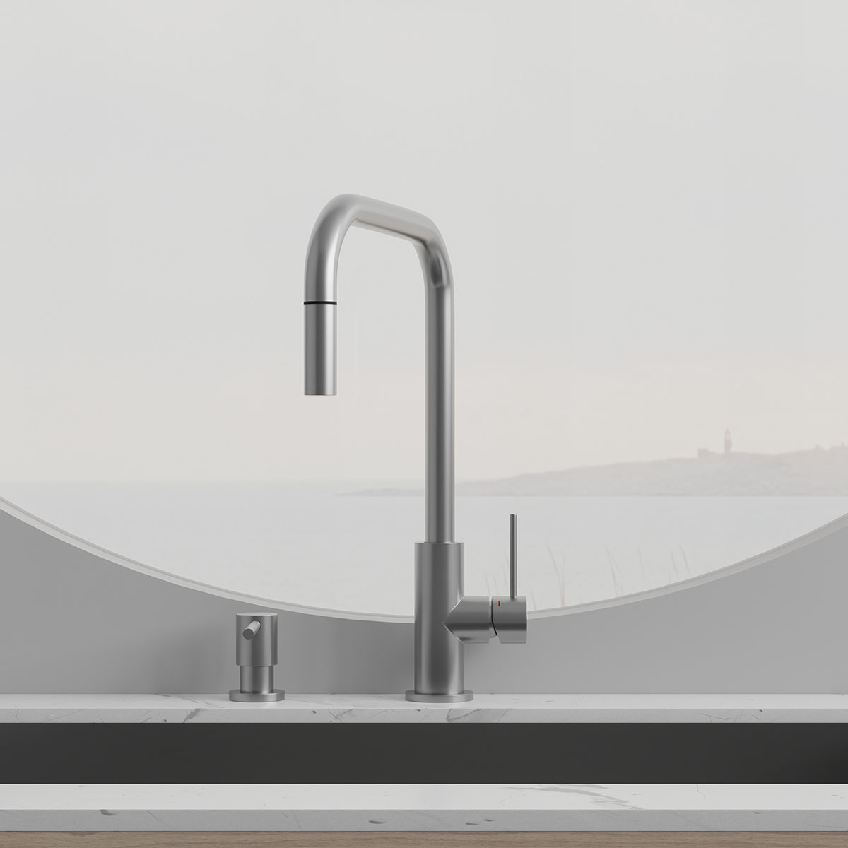 Kjøkkenbatteri Scandtap Steel Accent Square med Uttrekkbar Tut