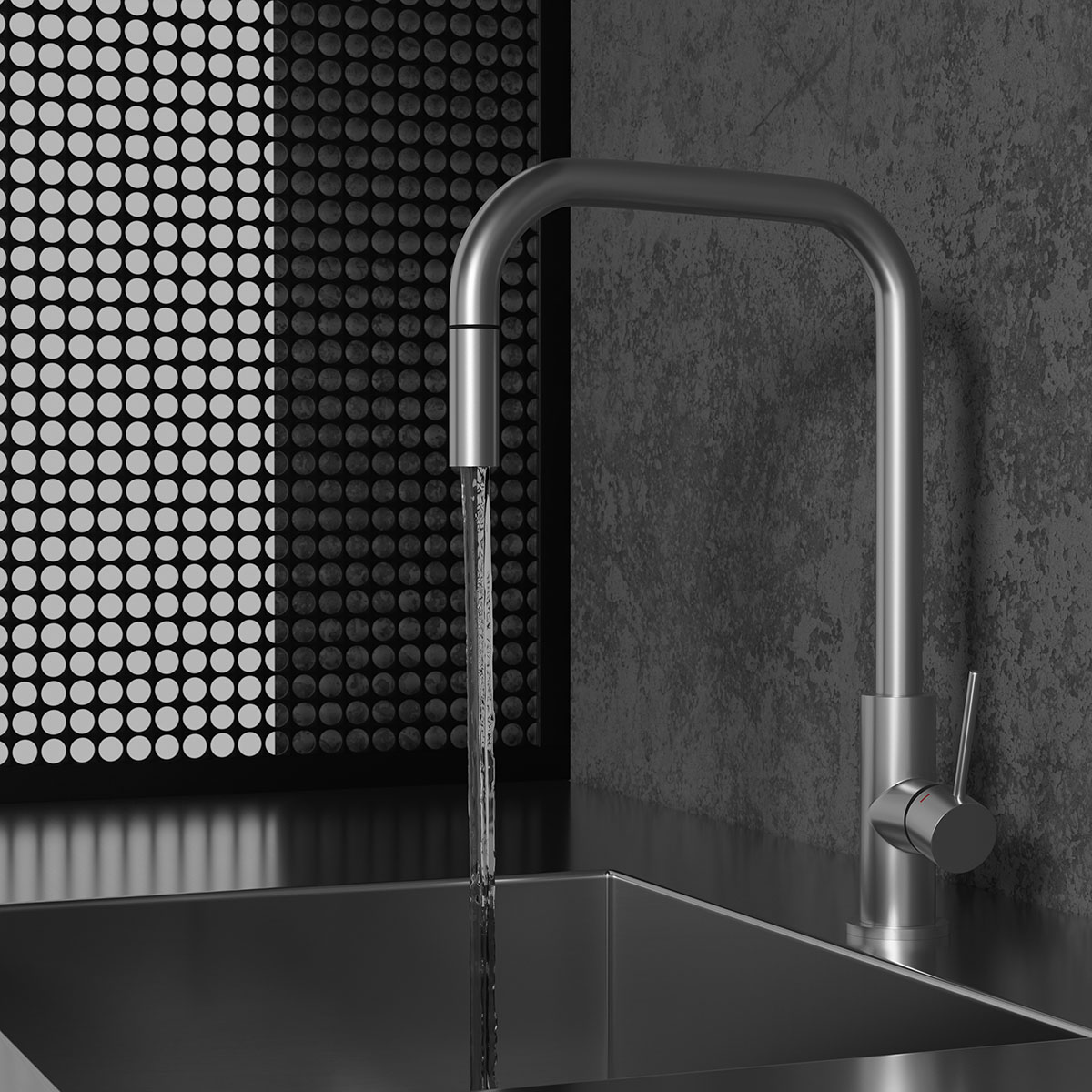 Kjøkkenbatteri Scandtap Steel Accent Square med Uttrekkbar Tut