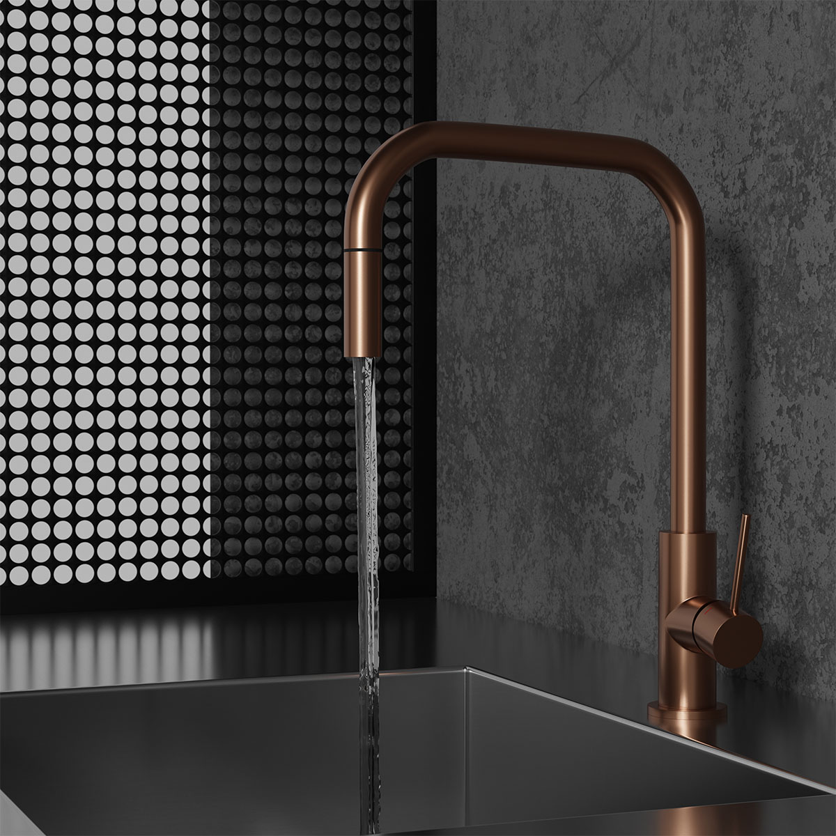 Kjøkkenbatteri Scandtap Steel Accent Square med Uttrekkbar Tut