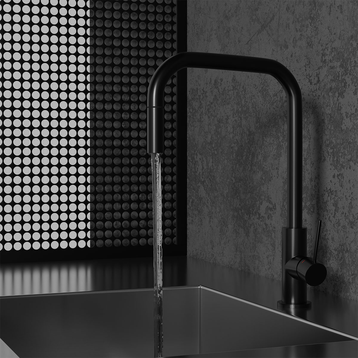 Kjøkkenbatteri Scandtap Steel Accent Square med Uttrekkbar Tut